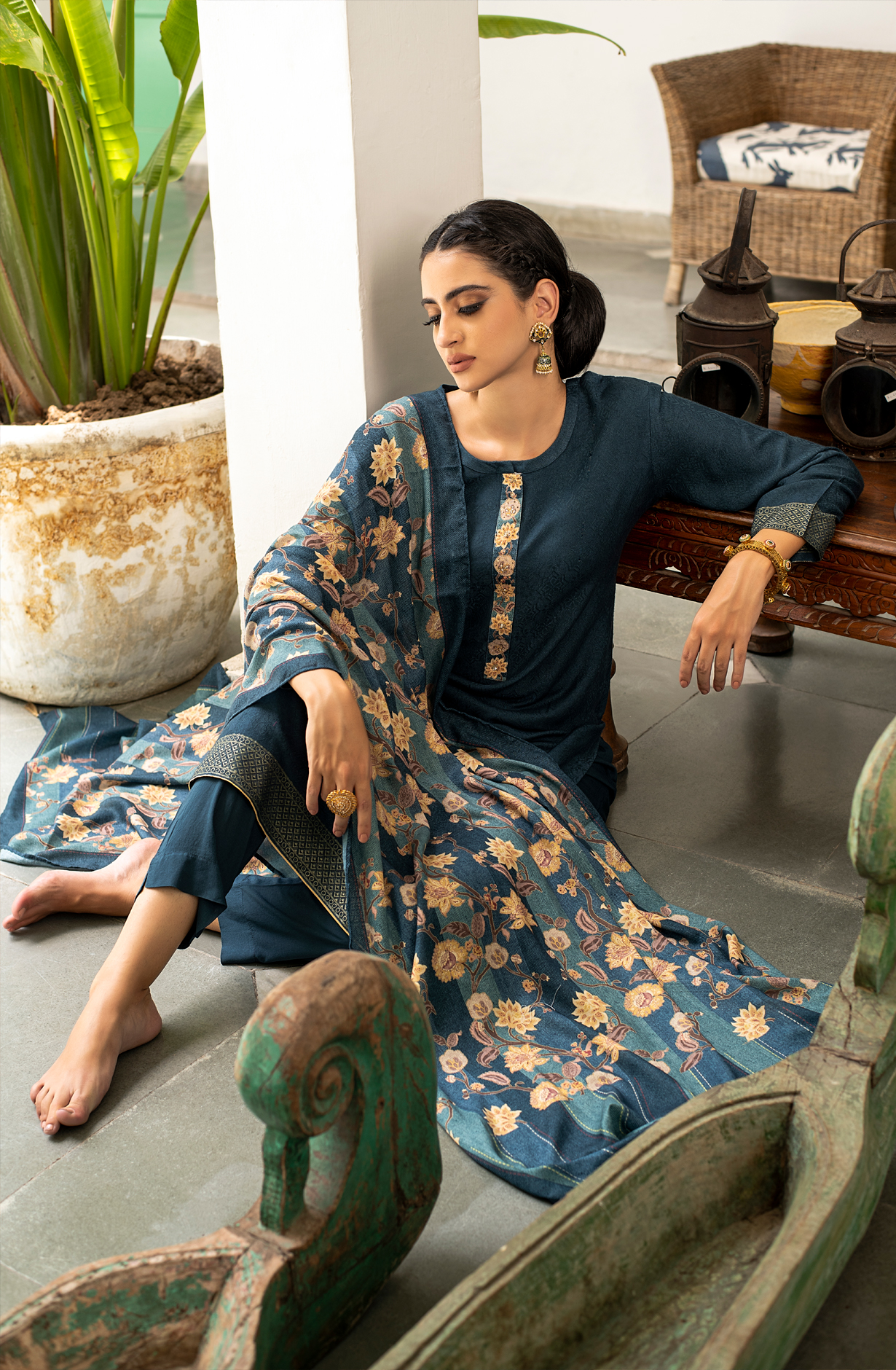 Teal Pashmina Winter Unstitched Salwar Kameez - SIL1627