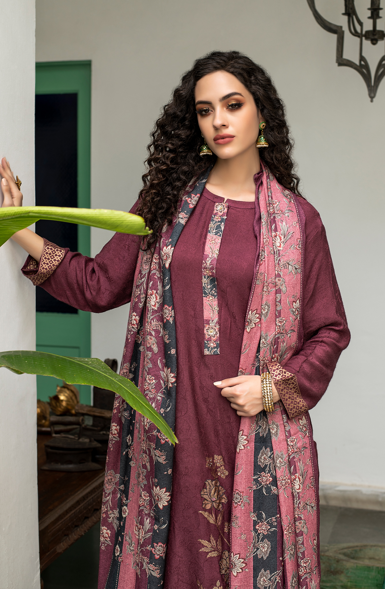 Magenta Pashmina Winter Unstitched Salwar Kameez - SIL1628