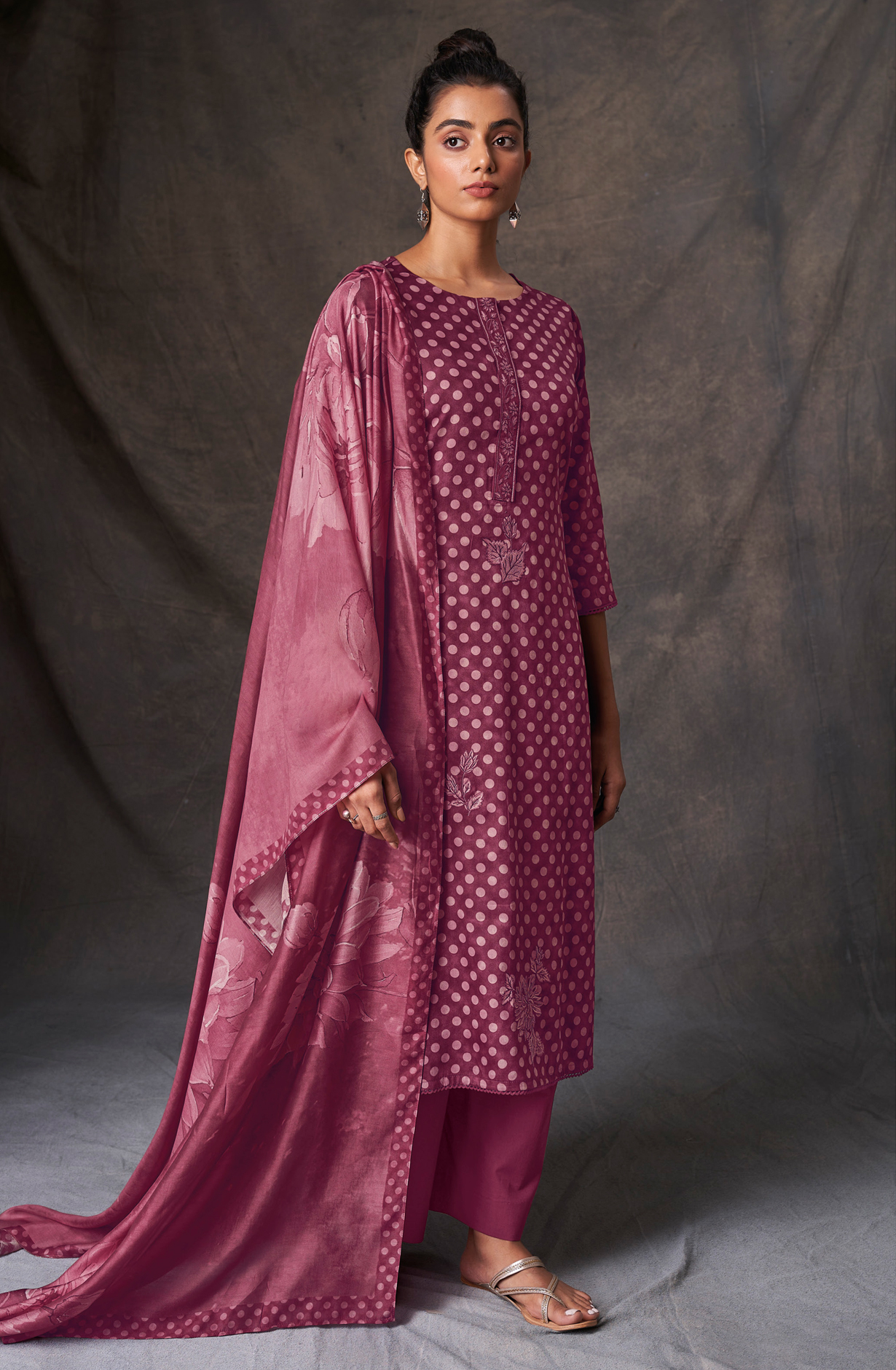 Magenta Pashmina Winter Unstitched Salwar Kameez - SILS2013B