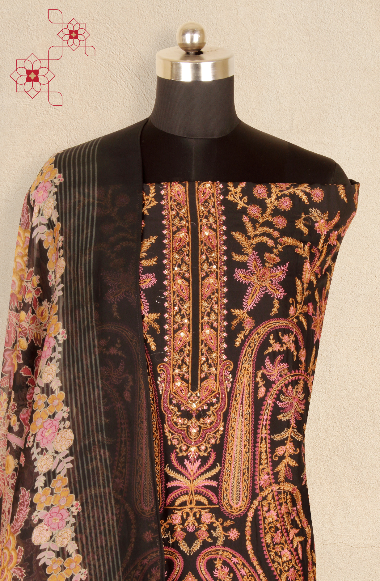 Black Designer Organza Unstitched Salwar Kameez - SMPL-07