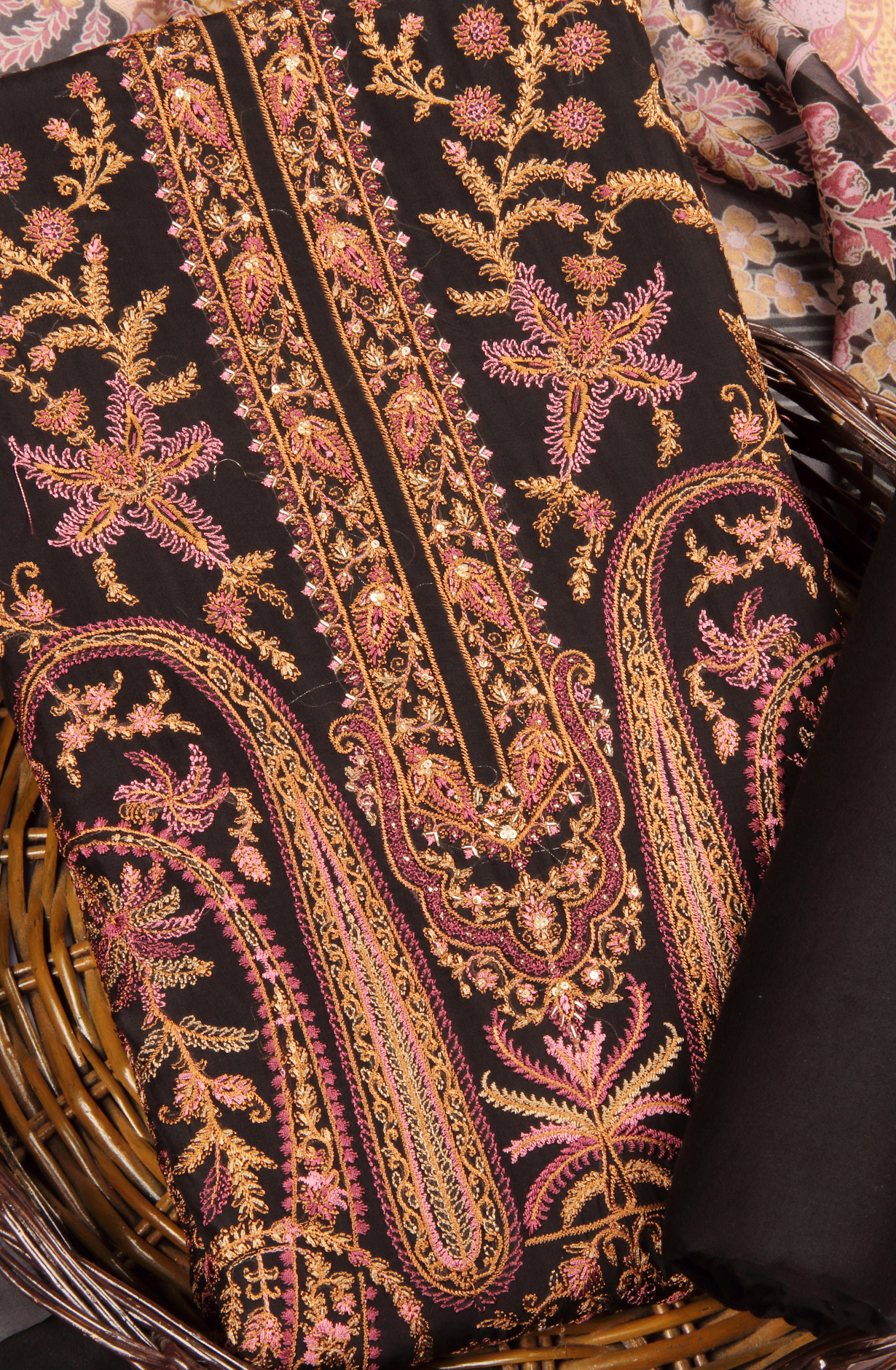 Black Designer Organza Unstitched Salwar Kameez - SMPL-07