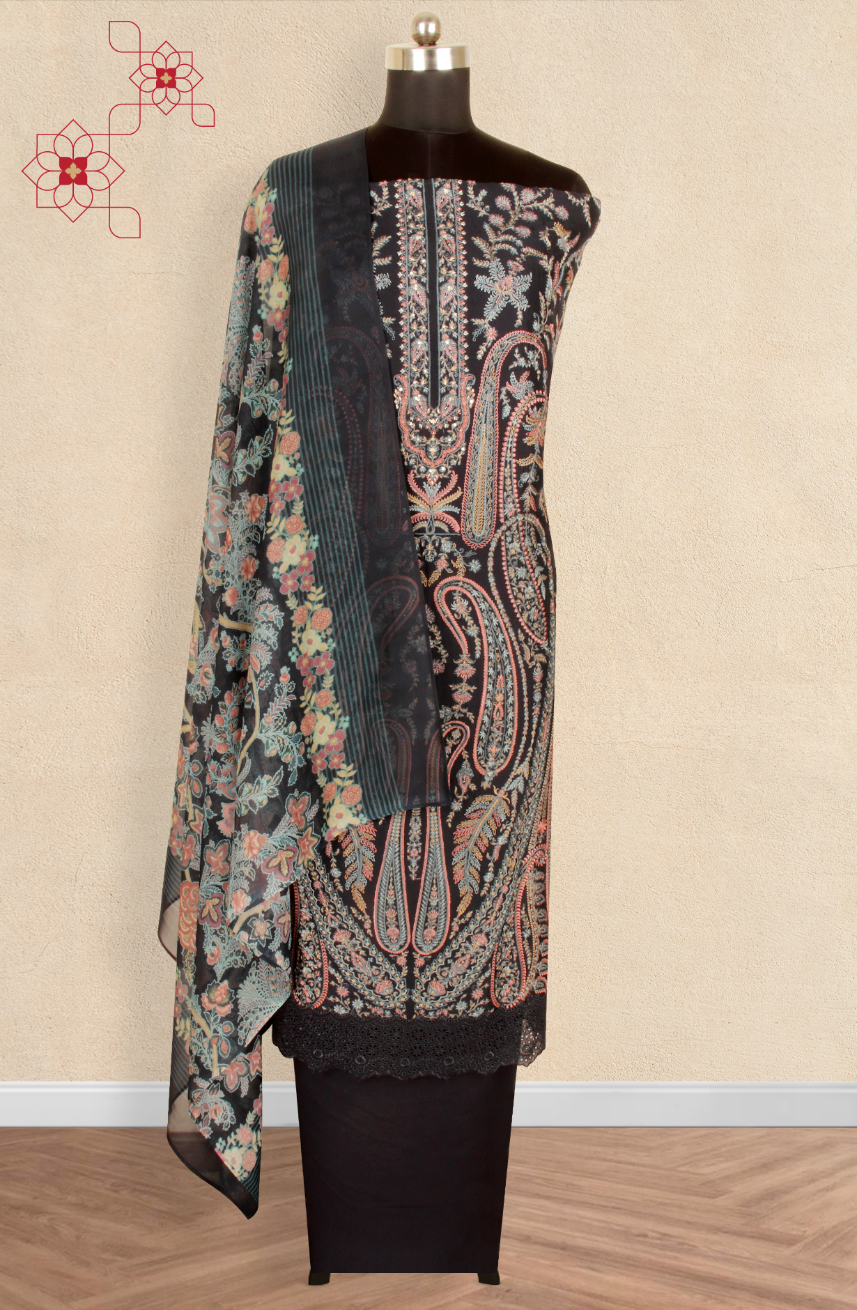 Blue Designer Organza Unstitched Salwar Kameez - SMPL-08