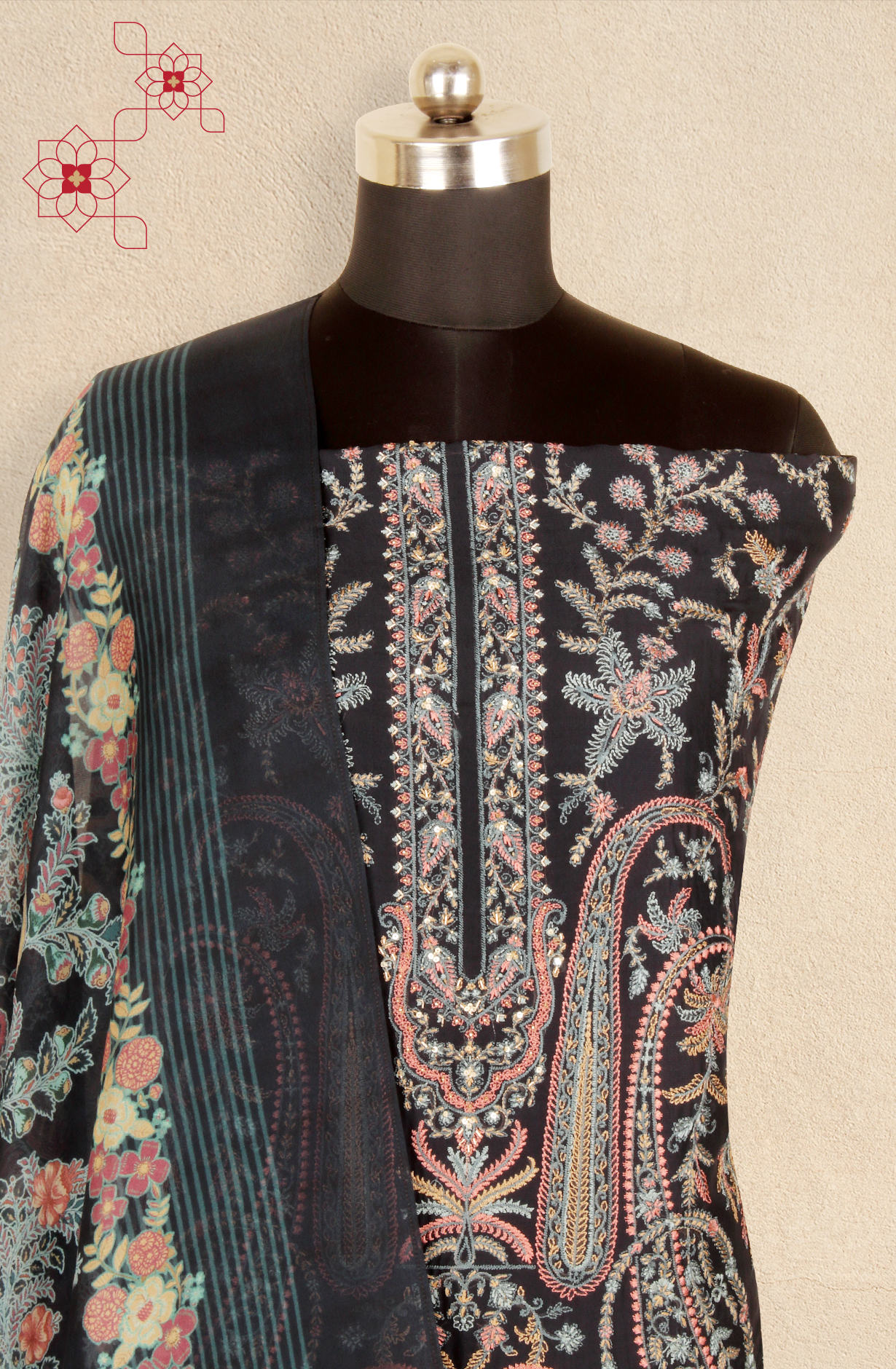 Blue Designer Organza Unstitched Salwar Kameez - SMPL-08