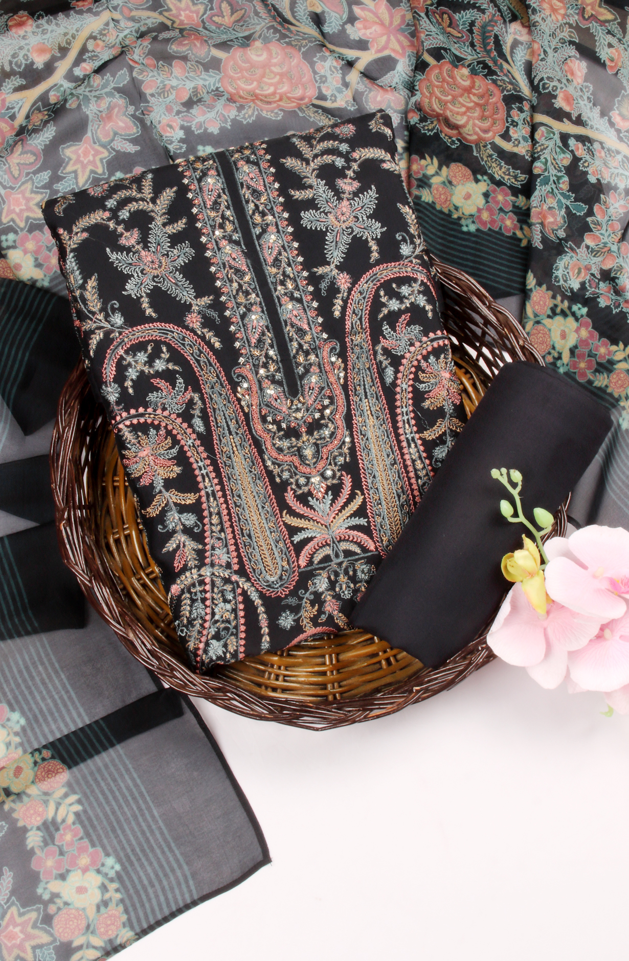 Blue Designer Organza Unstitched Salwar Kameez - SMPL-08