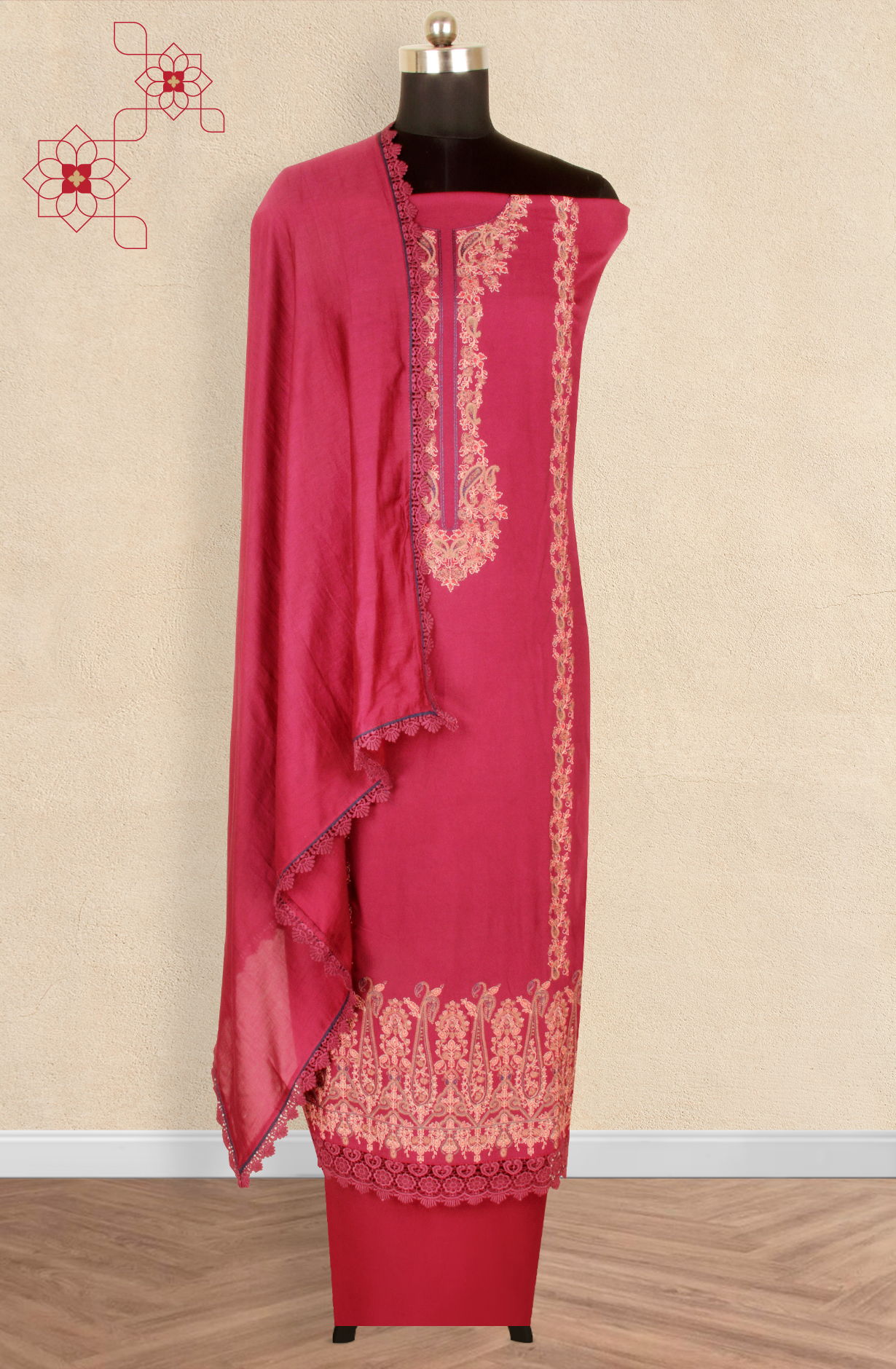 Magenta Pashmina Winter Wear Unstitched Salwar Suit - SMPL-10