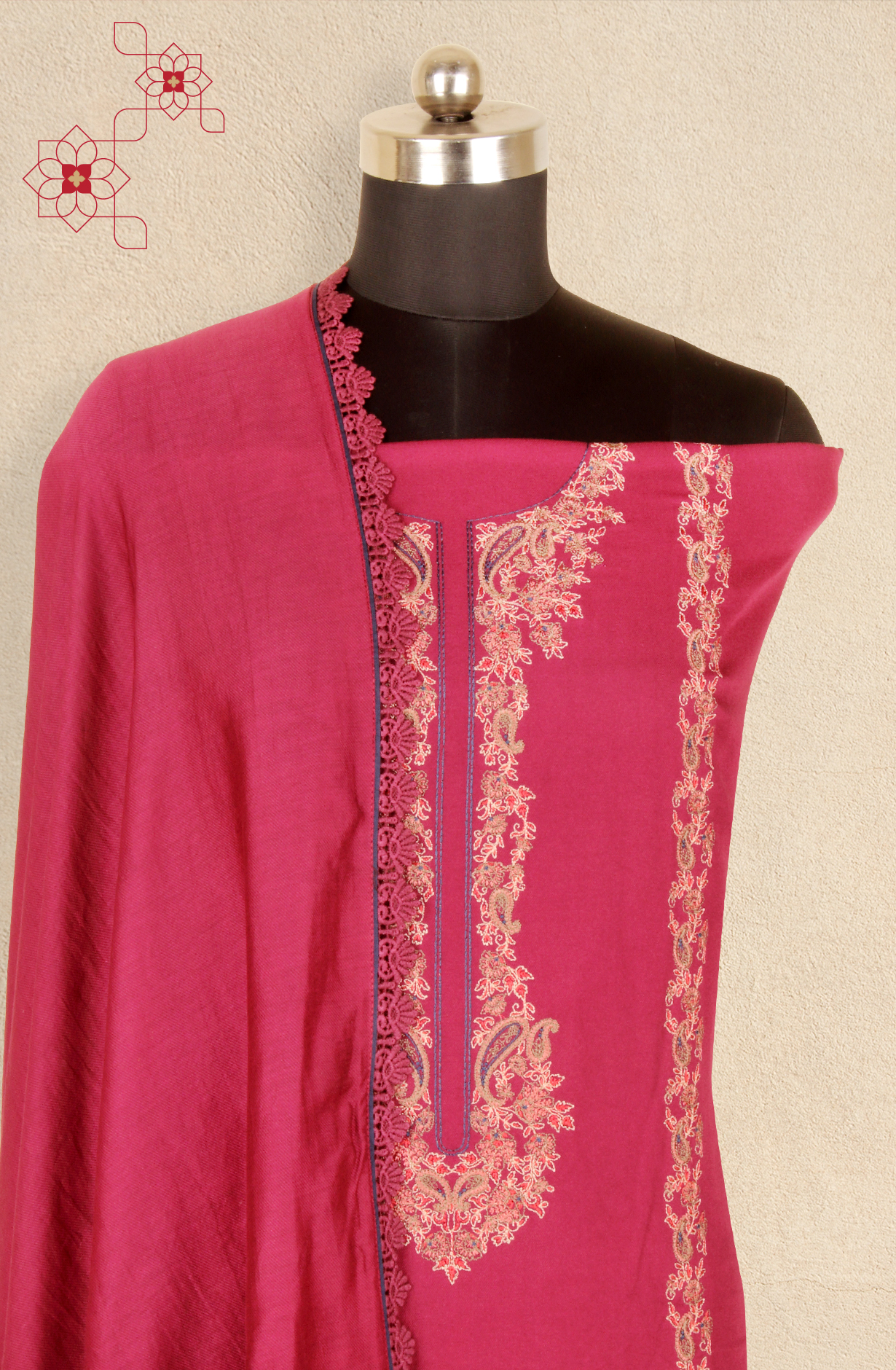 Magenta Pashmina Winter Wear Unstitched Salwar Suit - SMPL-10