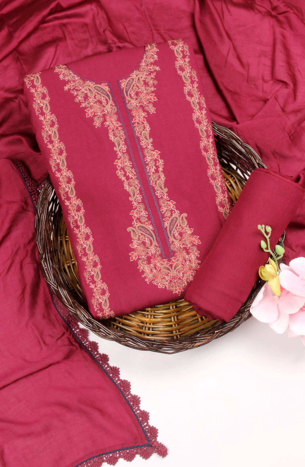Magenta Pashmina Winter Wear Unstitched Salwar Suit - SMPL-10