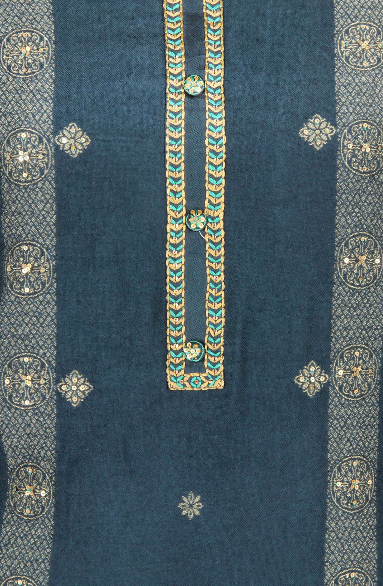 Teal Pashmina Winter Wear Unstitched Salwar Suit - SMPL-12