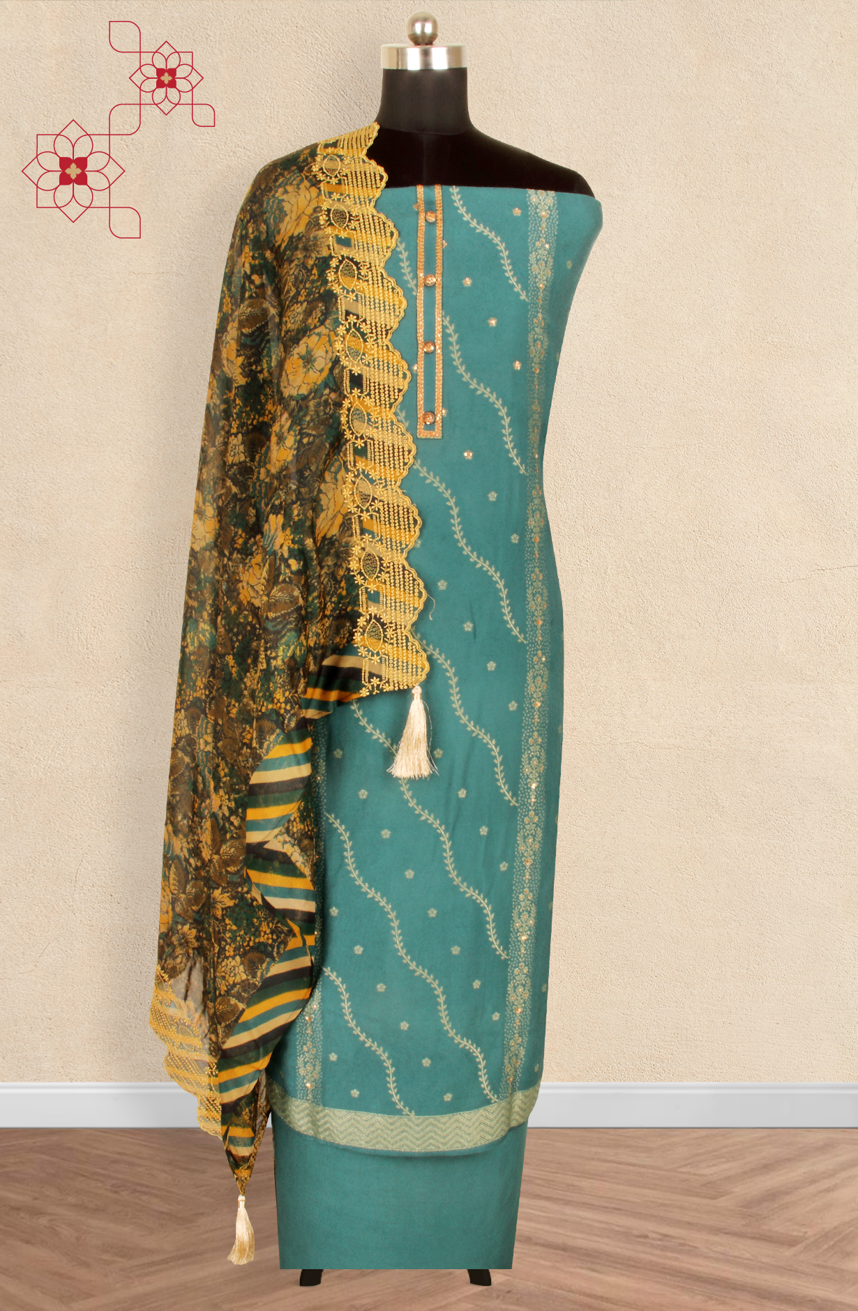 Green Pashmina Winter Wear Unstitched Salwar Suit - SMPL-17