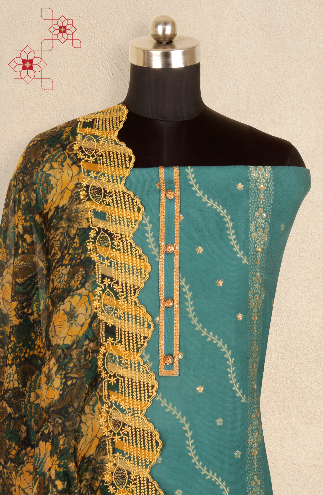 Green Pashmina Winter Wear Unstitched Salwar Suit - SMPL-17