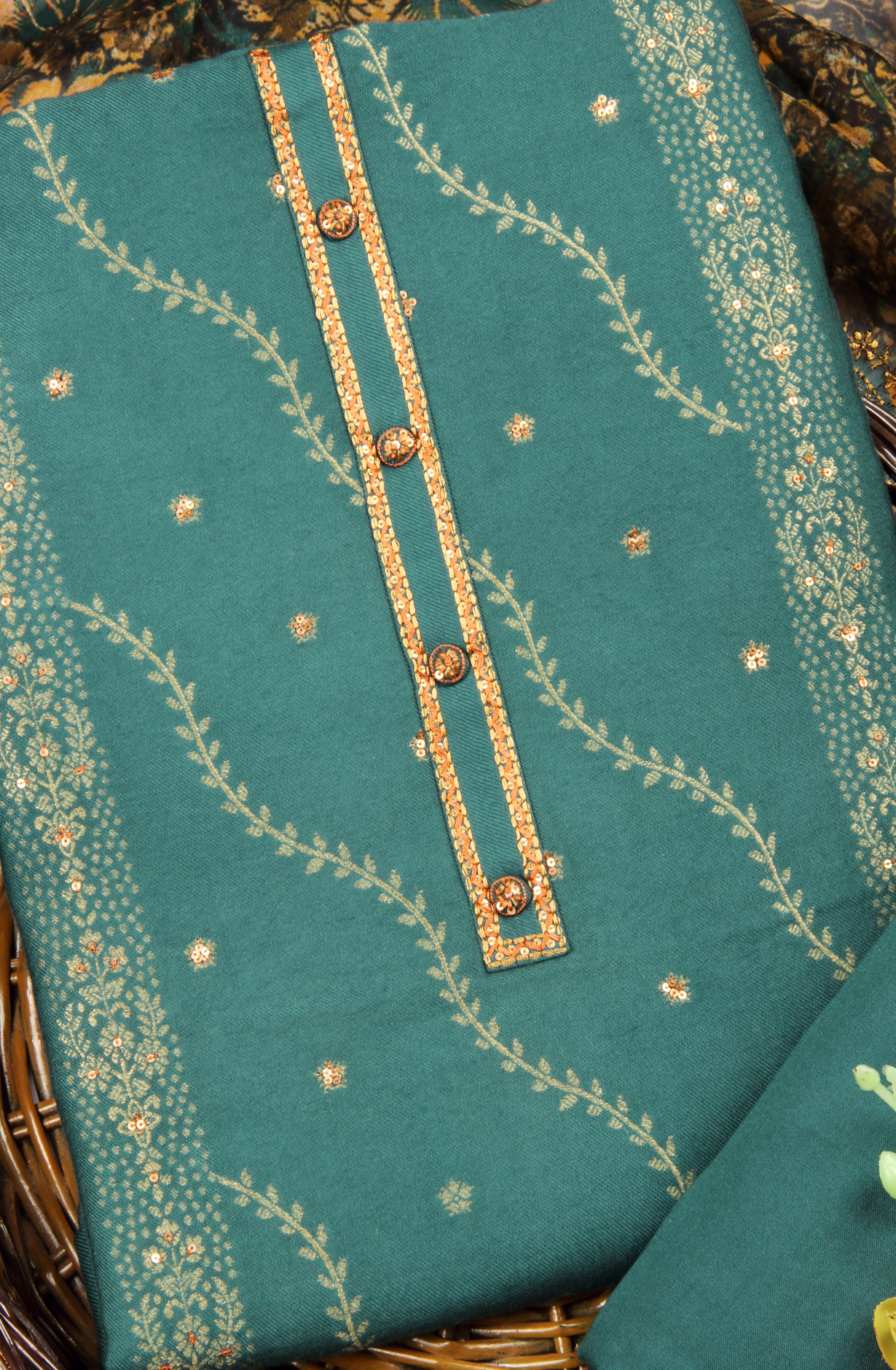 Green Pashmina Winter Wear Unstitched Salwar Suit - SMPL-17