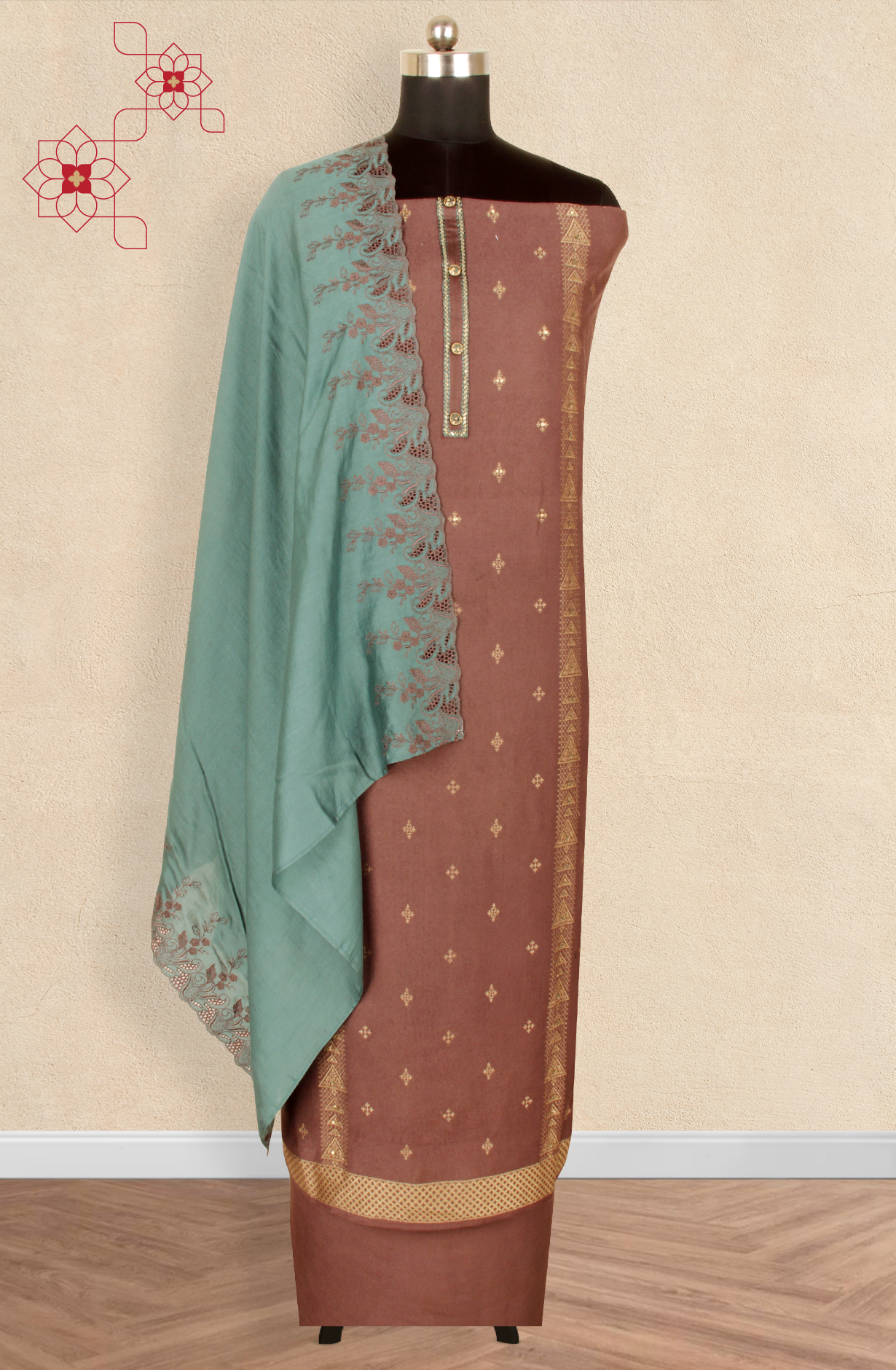 Chocolate Brown Pashmina Winter Wear Unstitched Salwar Suit - SMPL-18