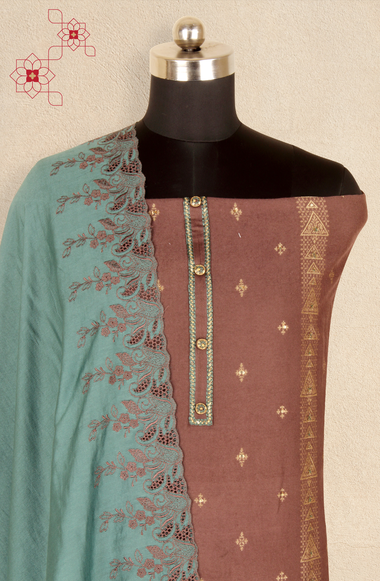 Chocolate Brown Pashmina Winter Wear Unstitched Salwar Suit - SMPL-18