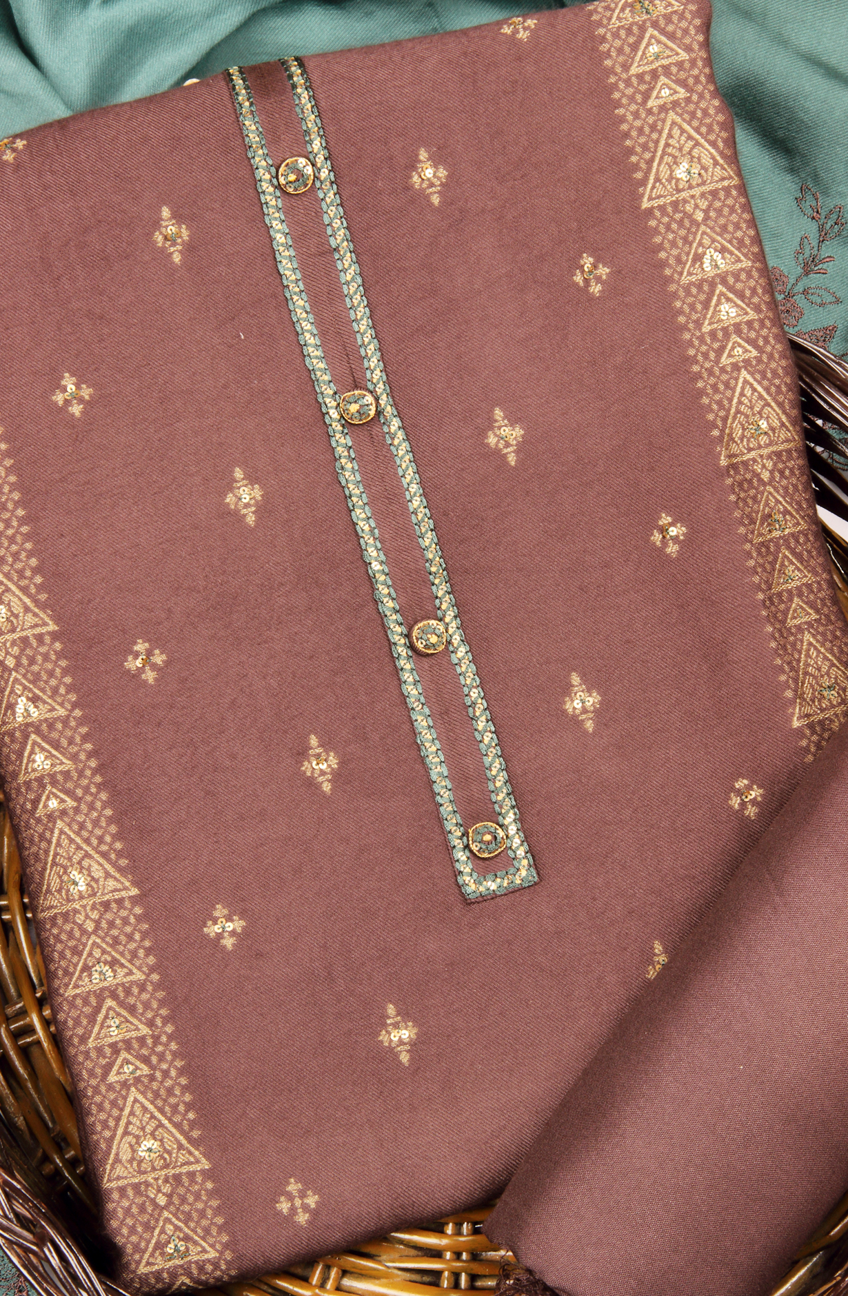 Chocolate Brown Pashmina Winter Wear Unstitched Salwar Suit - SMPL-18