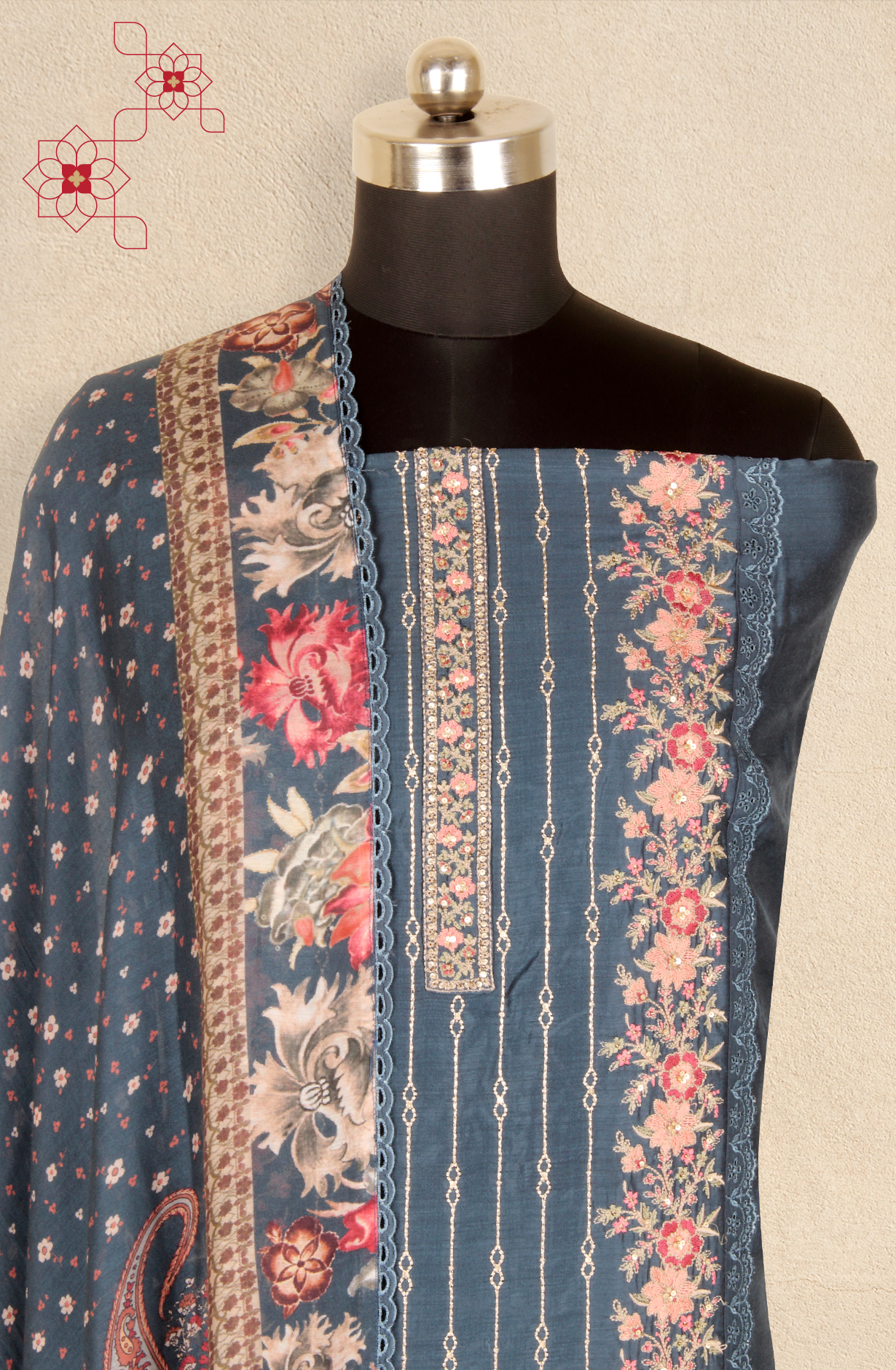 Teal Designer Muslin Unstitched Salwar Kameez - SMPL-23