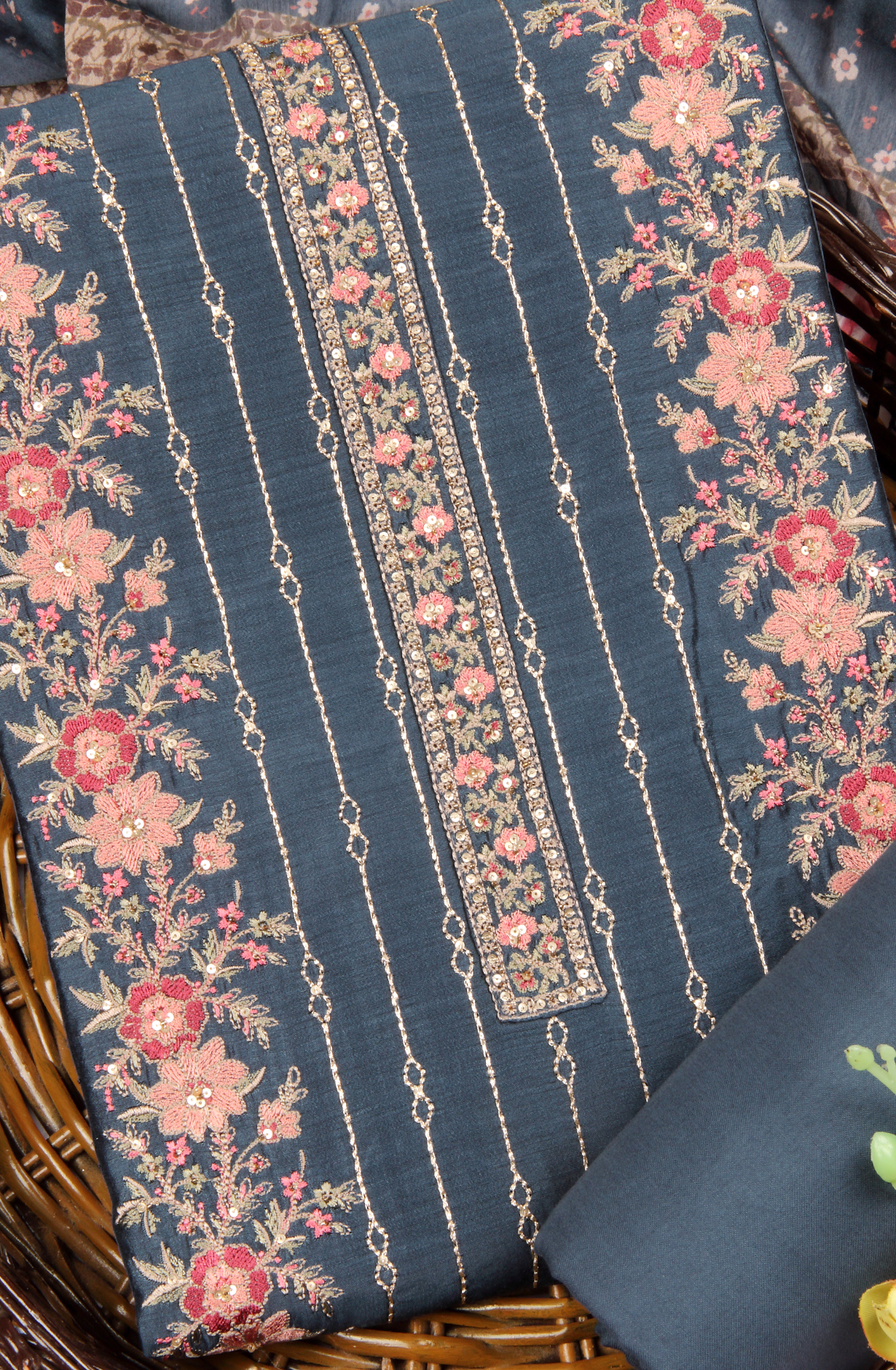 Teal Designer Muslin Unstitched Salwar Kameez - SMPL-23