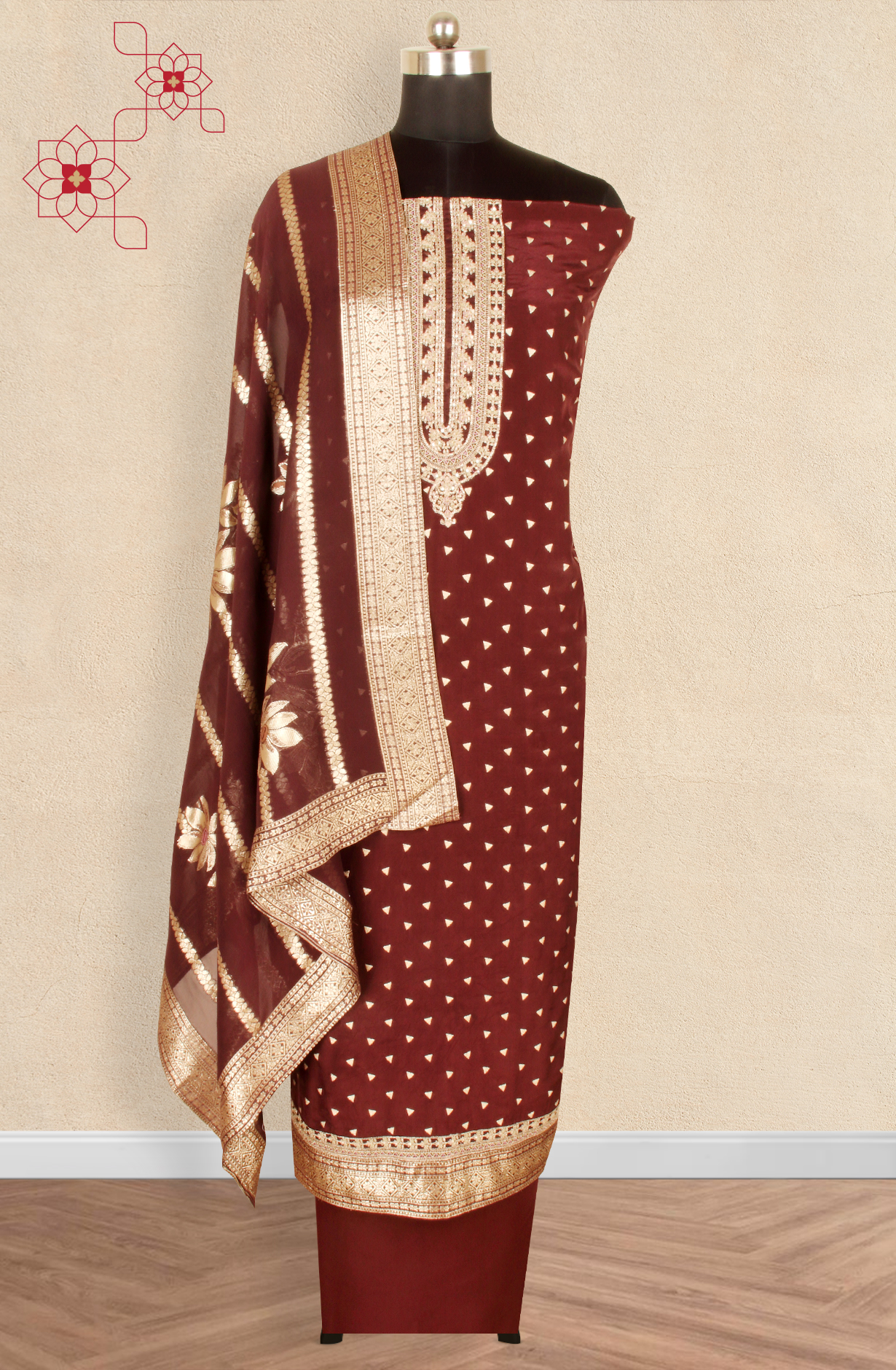 Wine Designer Uppda Silk Unstitched Salwar Kameez - SMPL-27