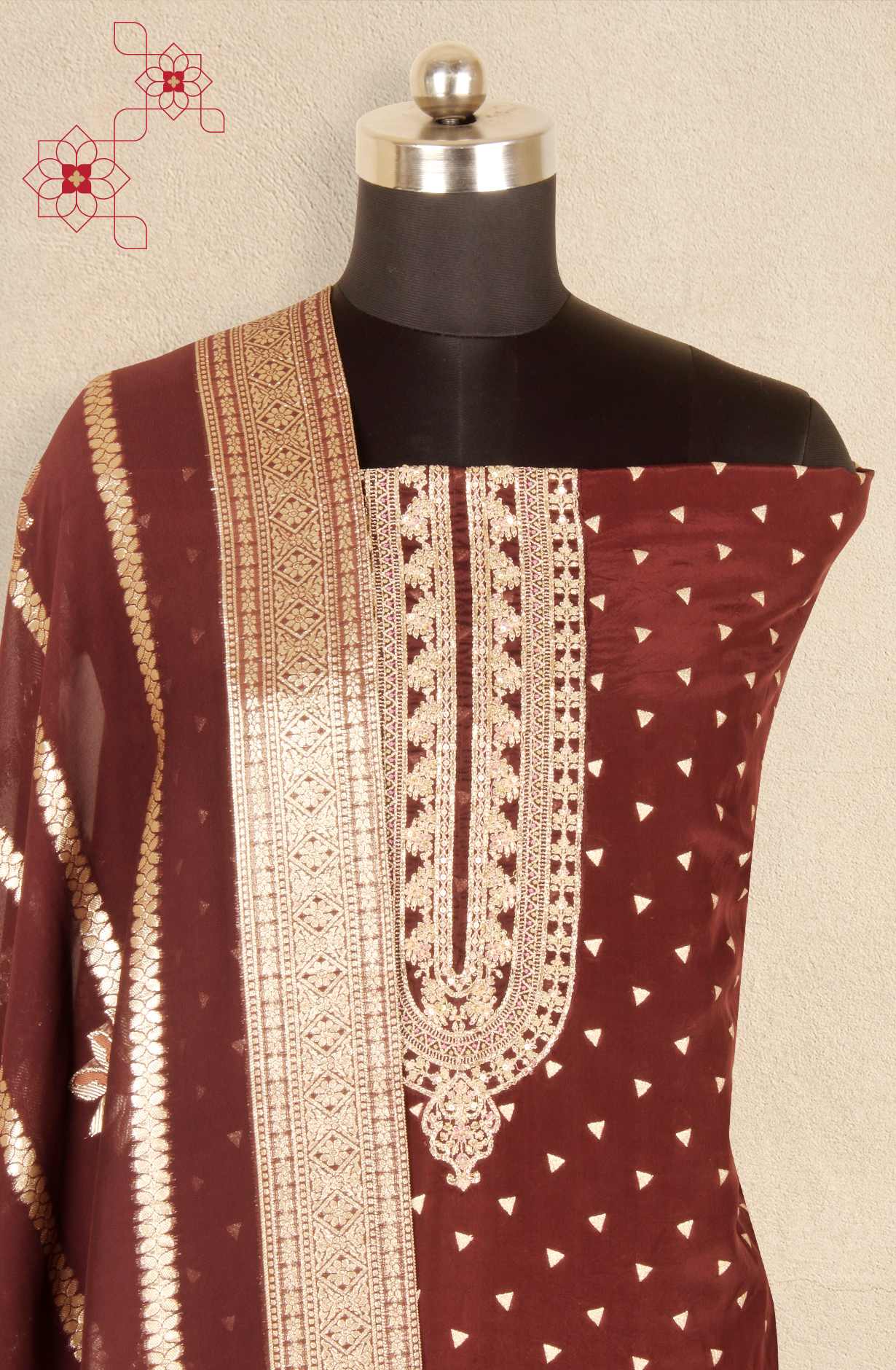 Wine Designer Uppda Silk Unstitched Salwar Kameez - SMPL-27