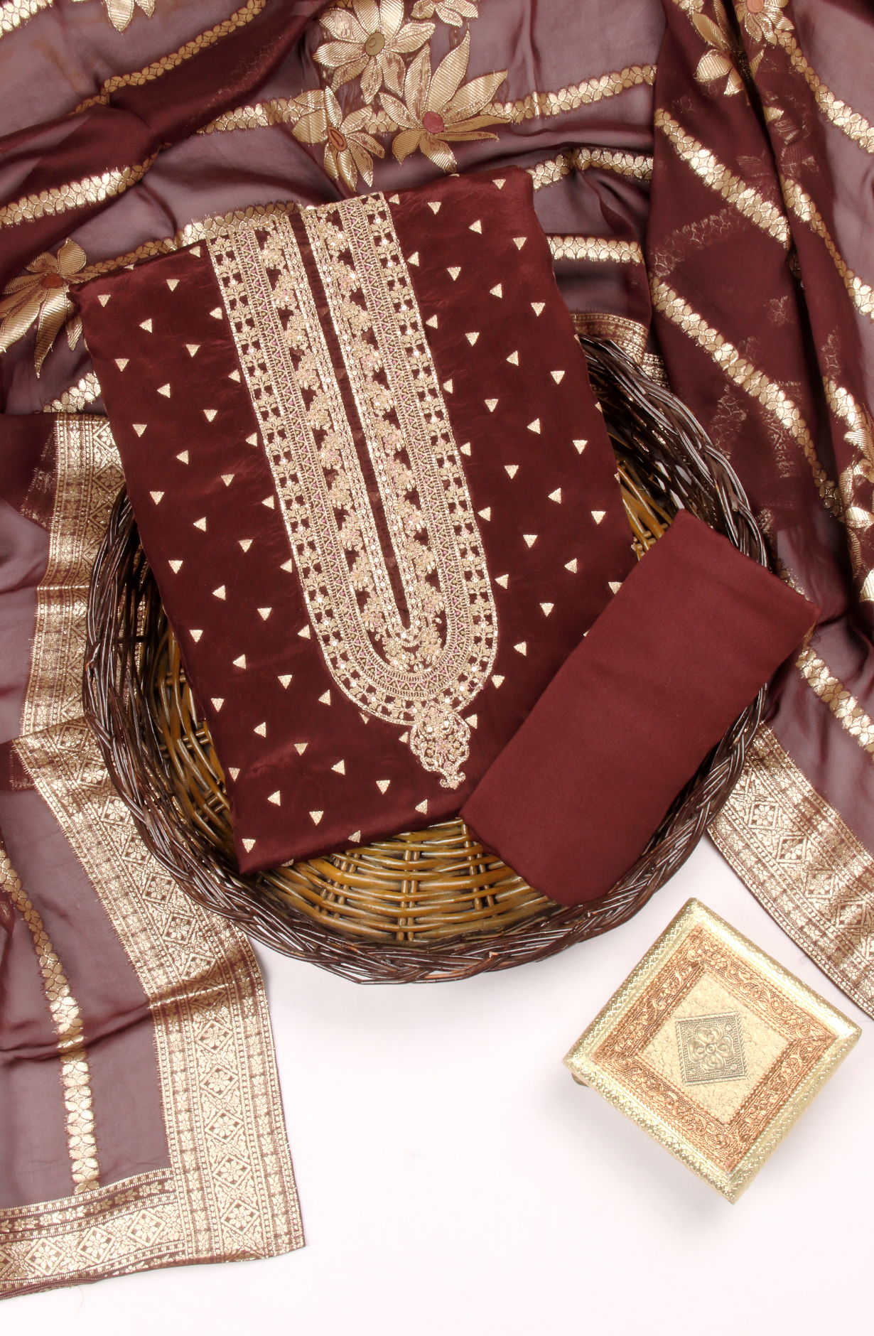 Wine Designer Uppda Silk Unstitched Salwar Kameez - SMPL-27