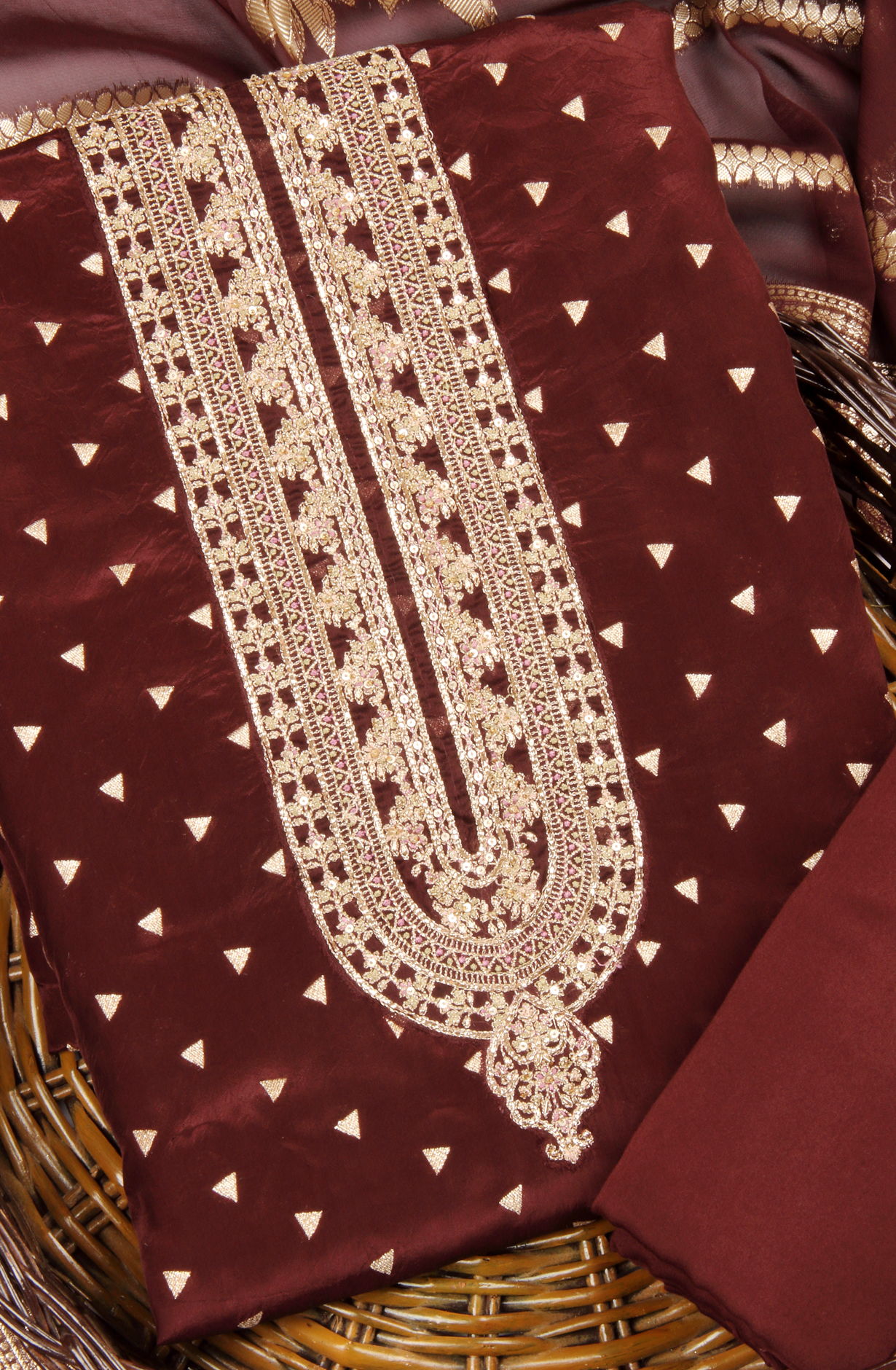 Wine Designer Uppda Silk Unstitched Salwar Kameez - SMPL-27