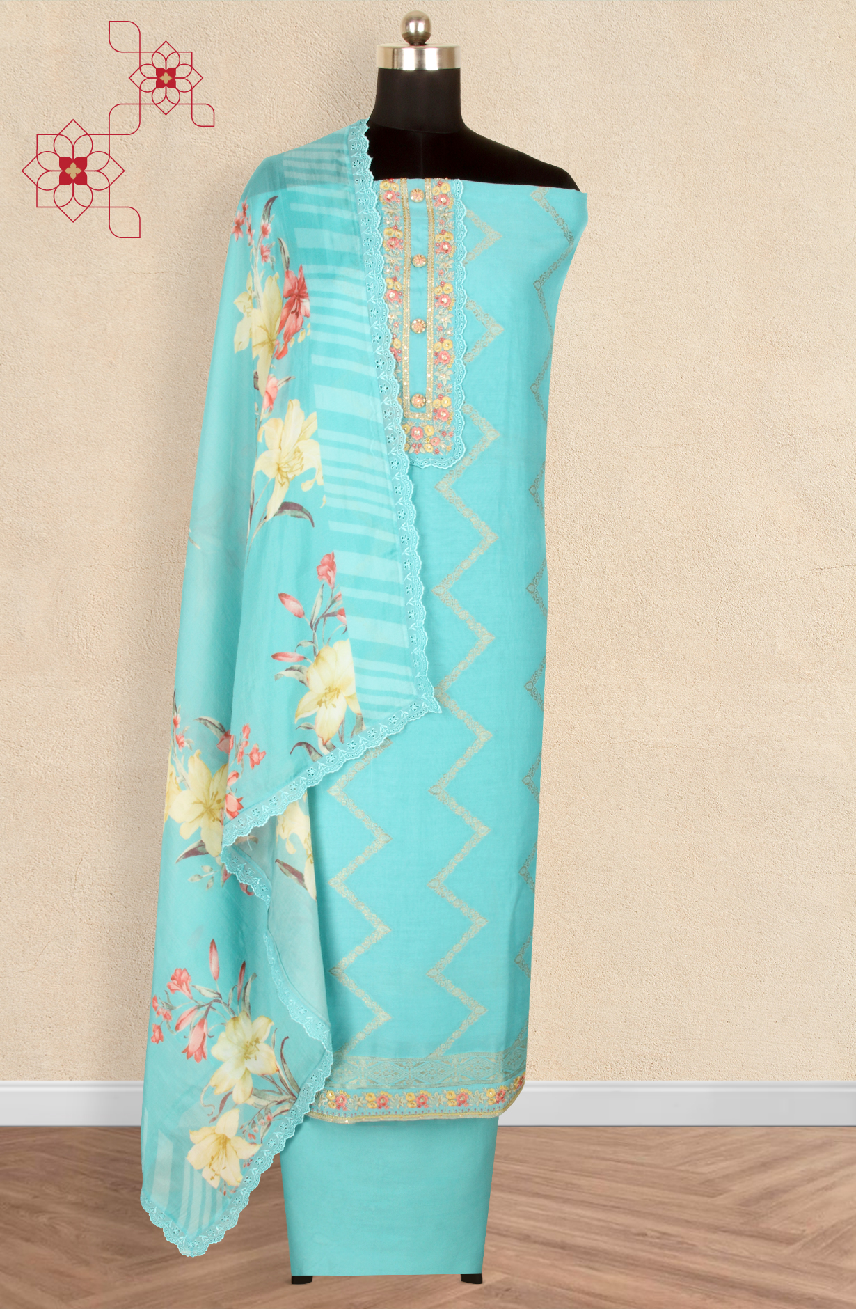 Firozi Designer Muslin Silk Unstitched Salwar Kameez - SMPL-28