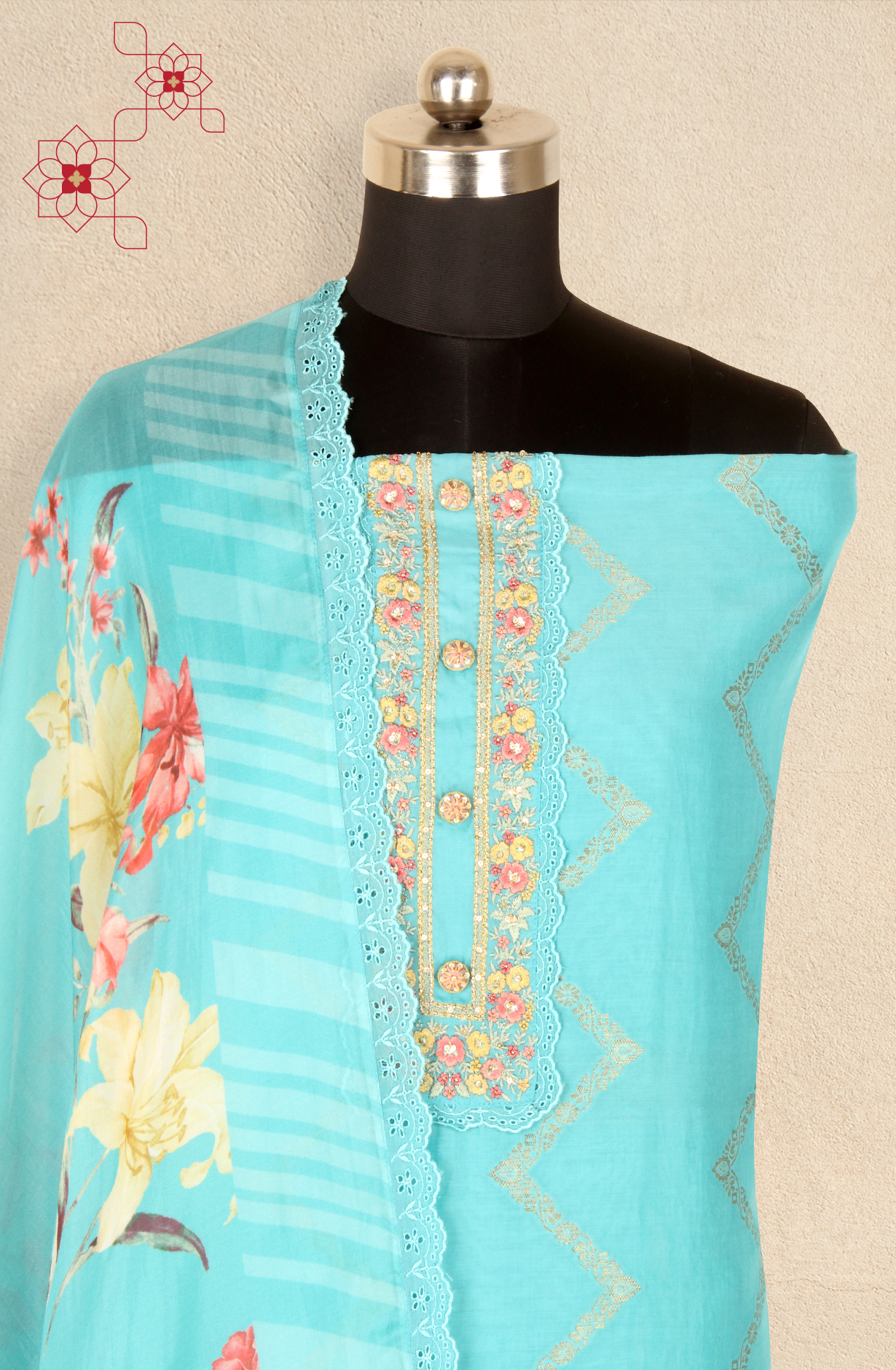 Firozi Designer Muslin Silk Unstitched Salwar Kameez - SMPL-28