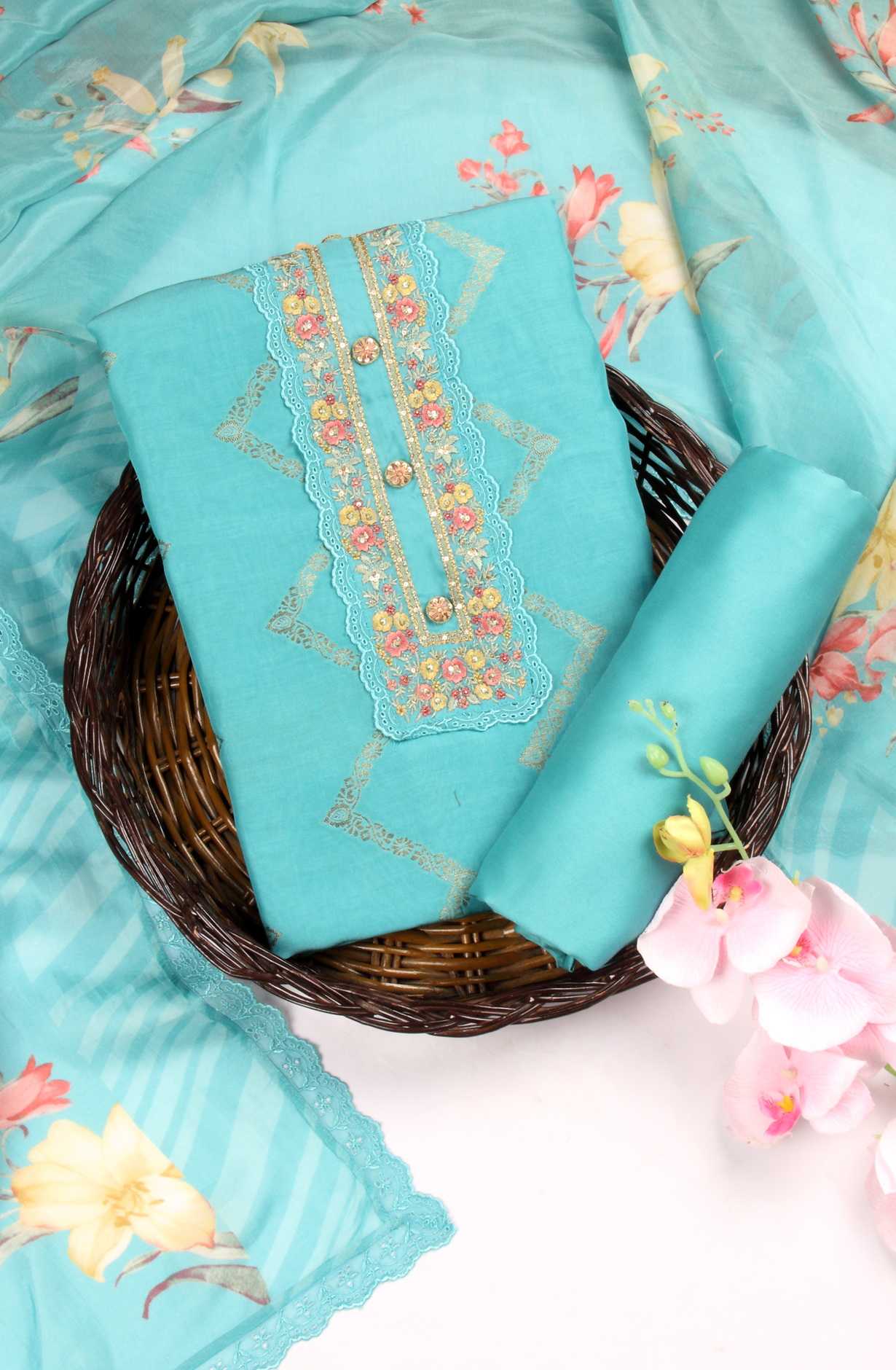 Firozi Designer Muslin Silk Unstitched Salwar Kameez - SMPL-28