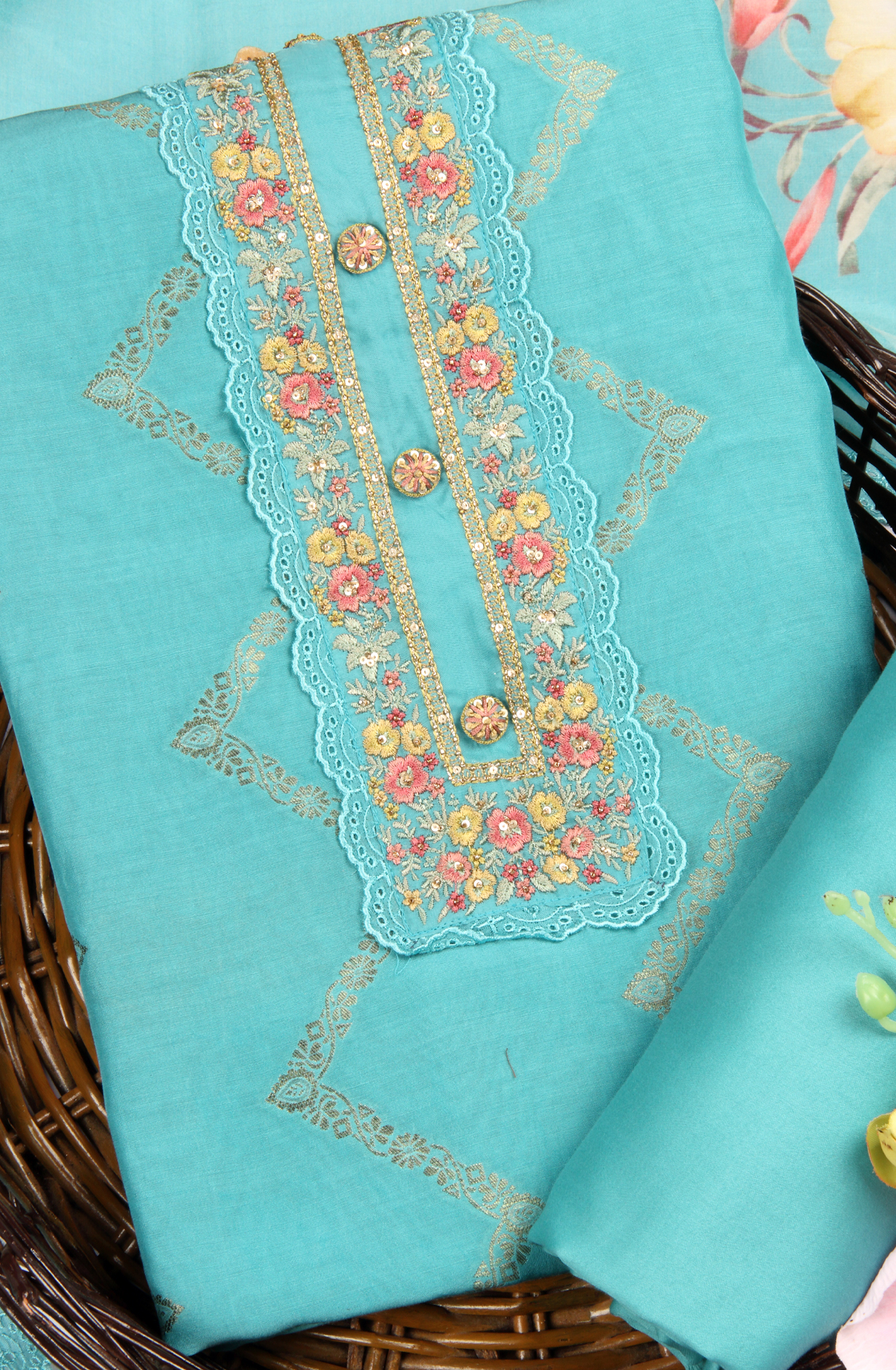 Firozi Designer Muslin Silk Unstitched Salwar Kameez - SMPL-28