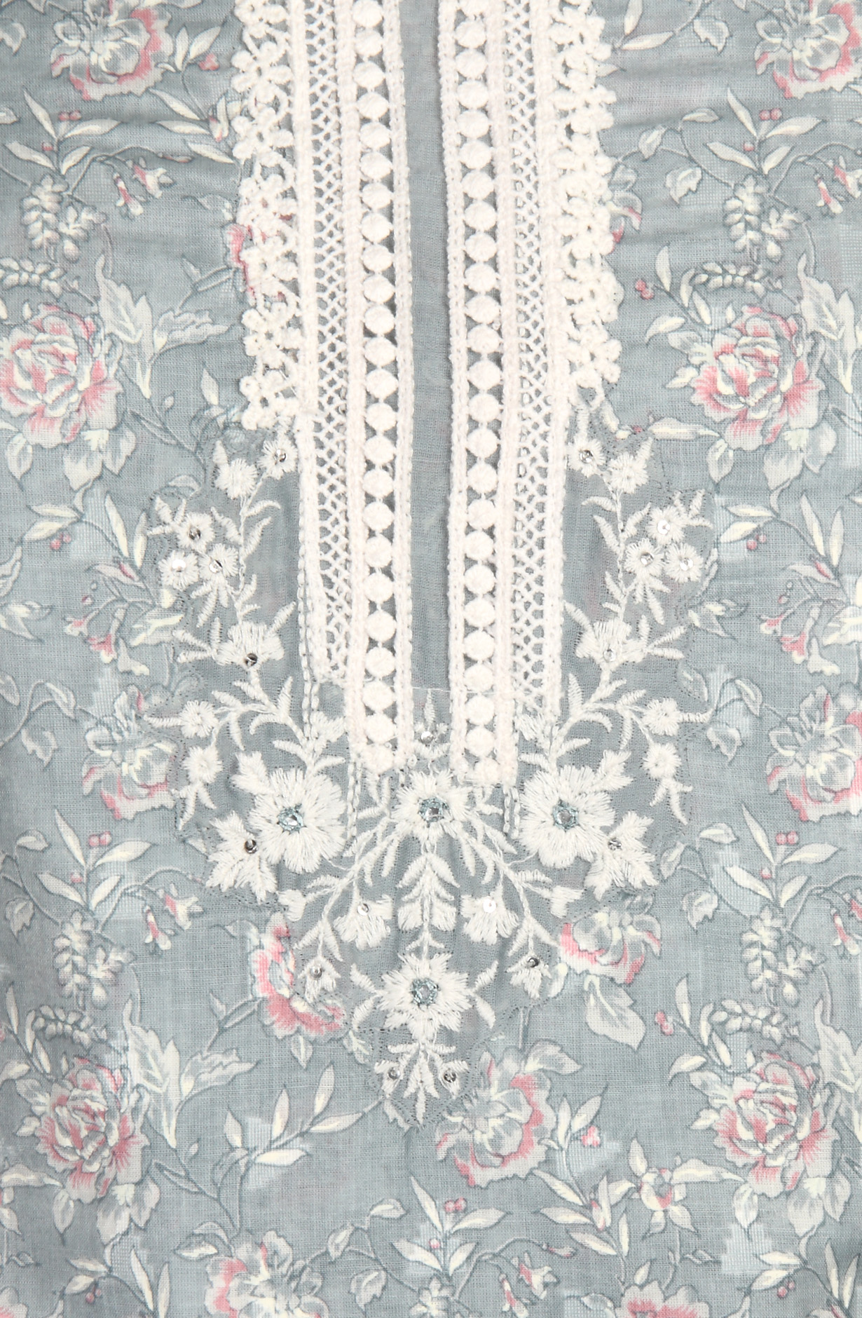 Grey Cotton Digital Printed with Embroidery Suit with Chiffon Dupatta - SOCPIM13A