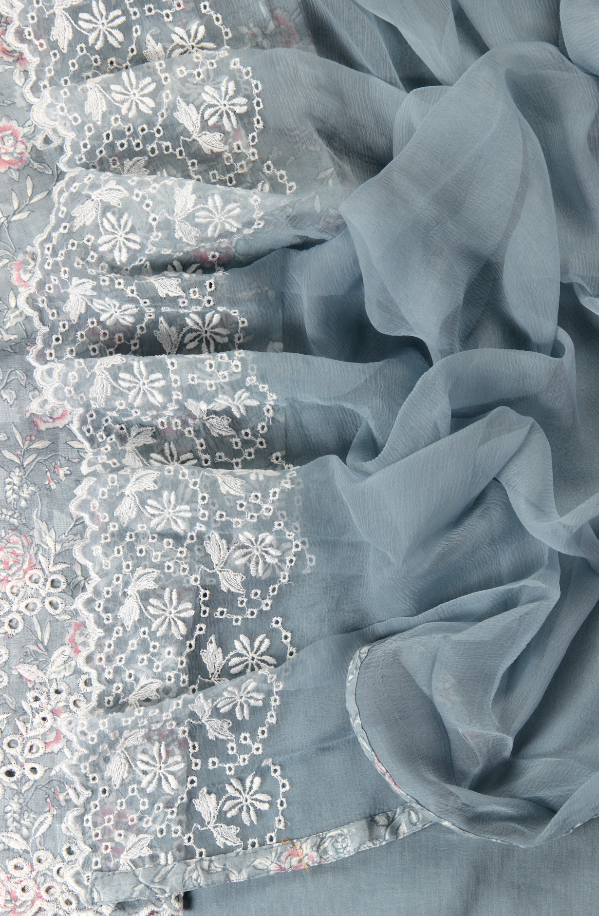 Grey Cotton Digital Printed with Embroidery Suit with Chiffon Dupatta - SOCPIM13A