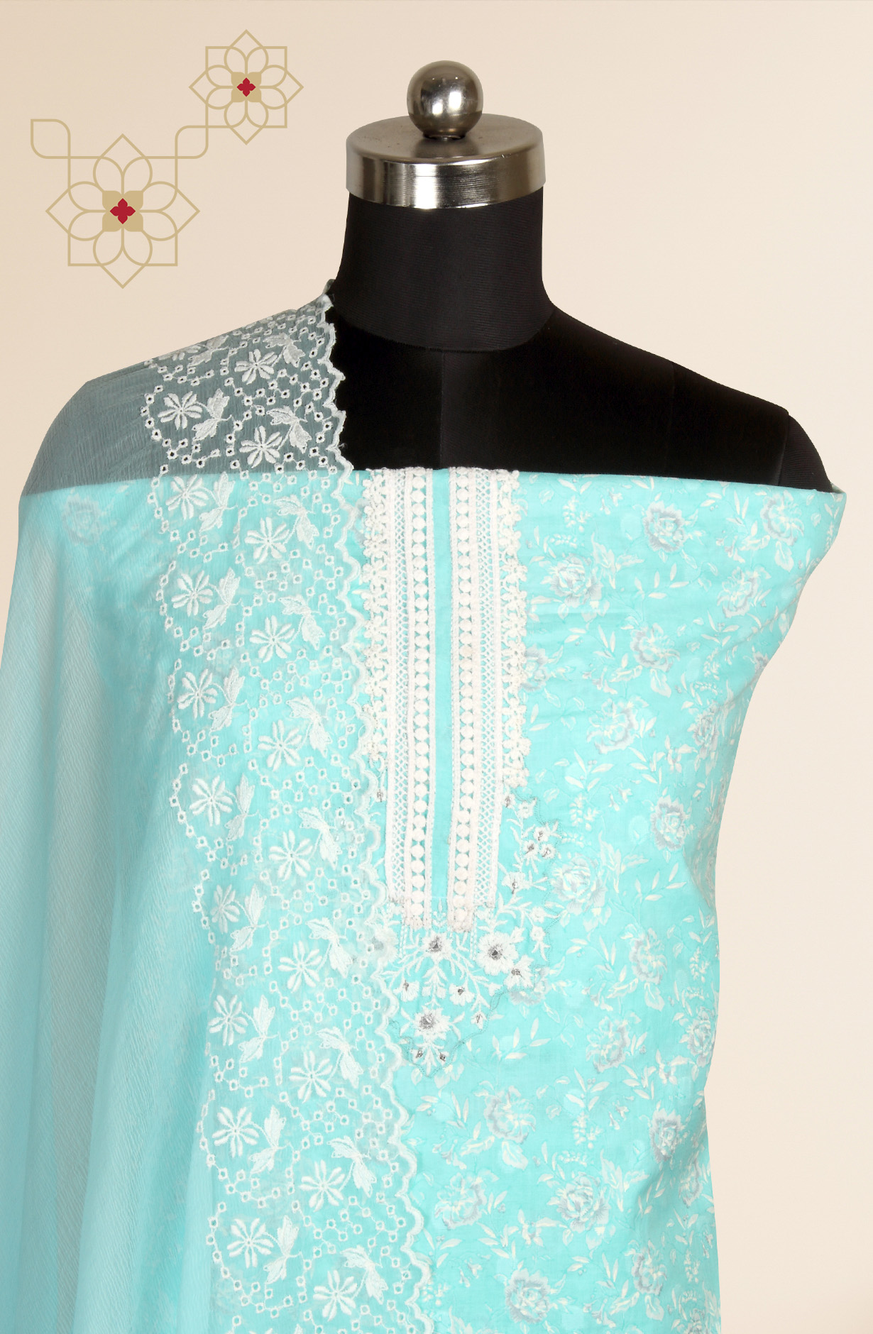 Firozi Cotton Digital Printed with Embroidery Suit with Chiffon Dupatta - SOCPIM13B