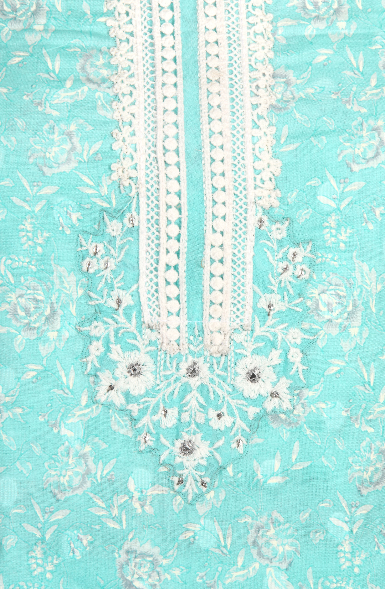 Firozi Cotton Digital Printed with Embroidery Suit with Chiffon Dupatta - SOCPIM13B