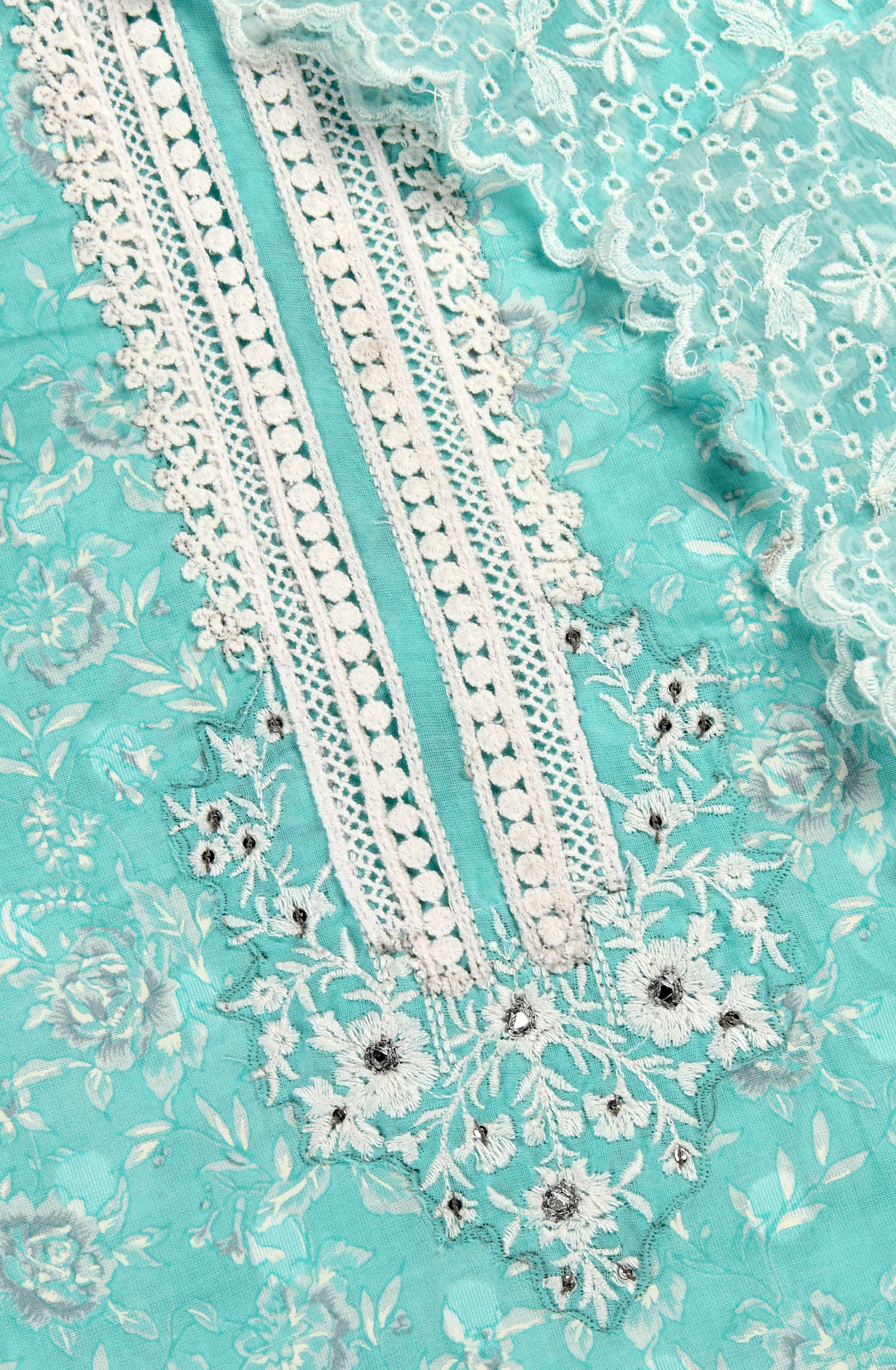 Firozi Cotton Digital Printed with Embroidery Suit with Chiffon Dupatta - SOCPIM13B