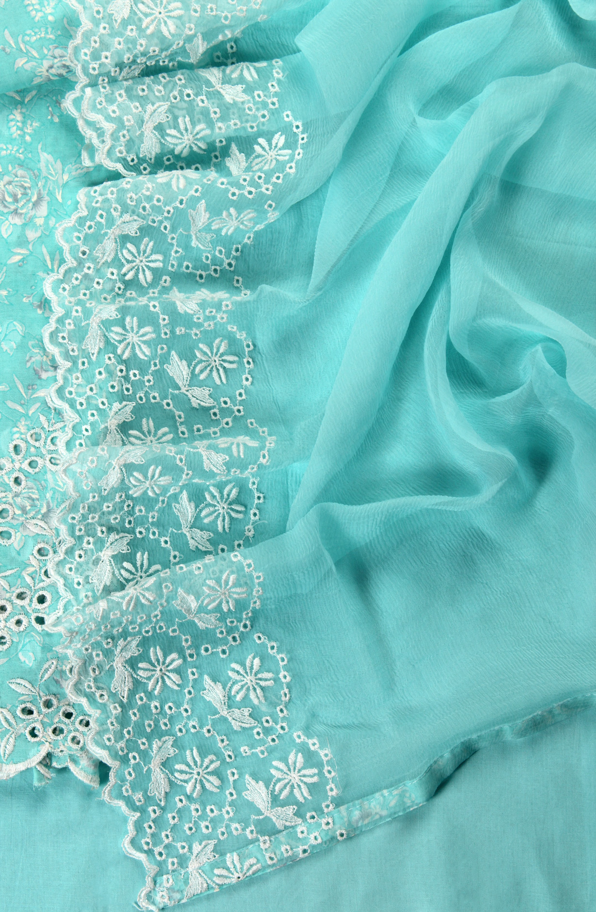 Firozi Cotton Digital Printed with Embroidery Suit with Chiffon Dupatta - SOCPIM13B