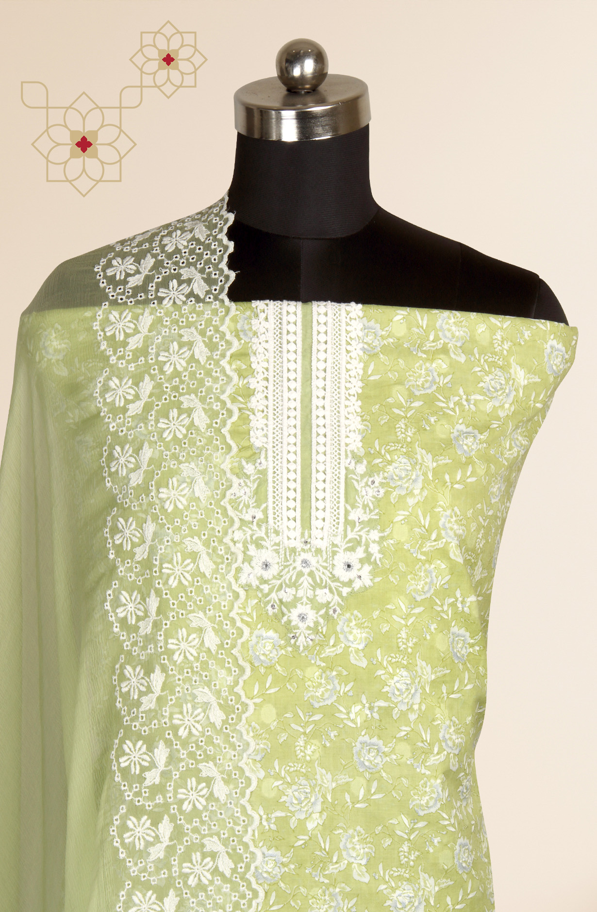 Green Cotton Digital Printed with Embroidery Suit with Chiffon Dupatta - SOCPIM13C