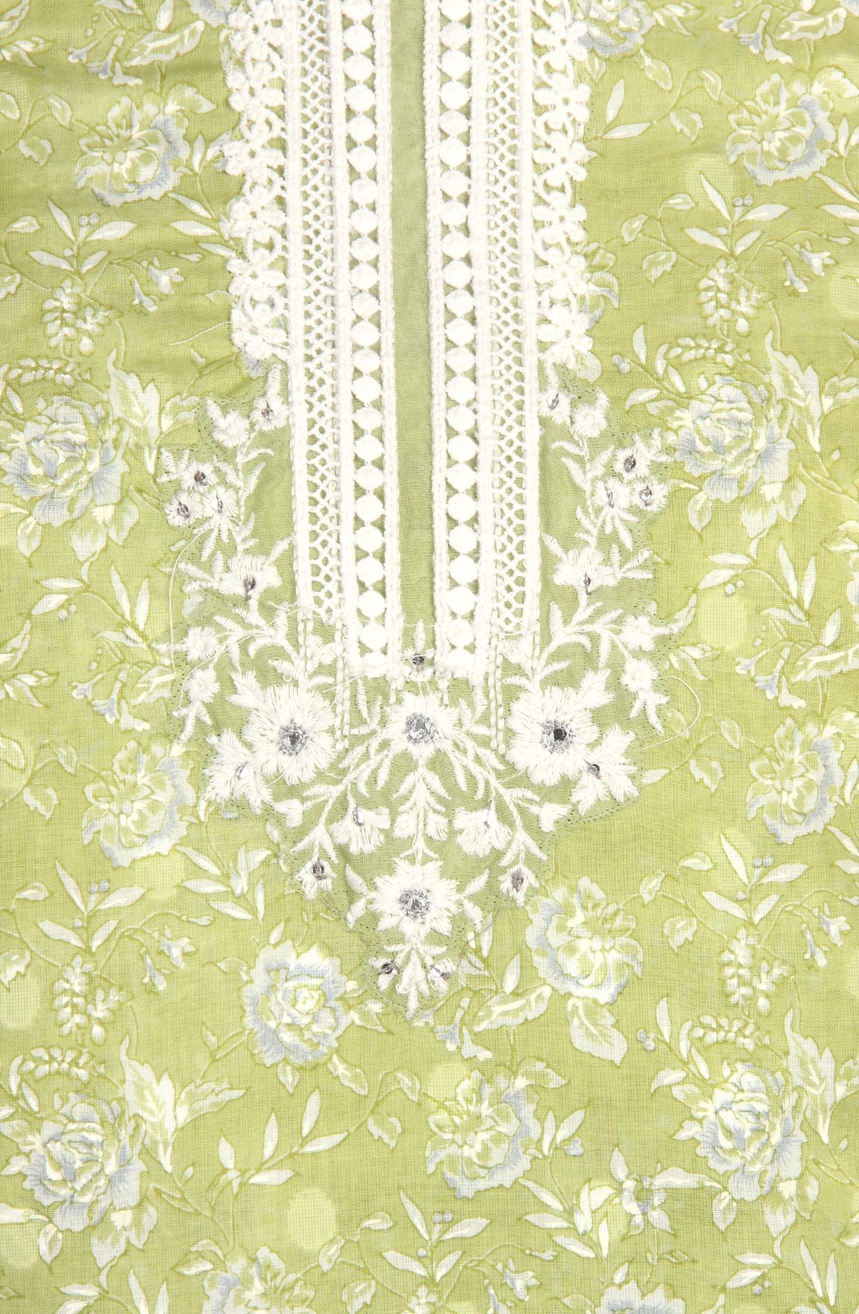 Green Cotton Digital Printed with Embroidery Suit with Chiffon Dupatta - SOCPIM13C