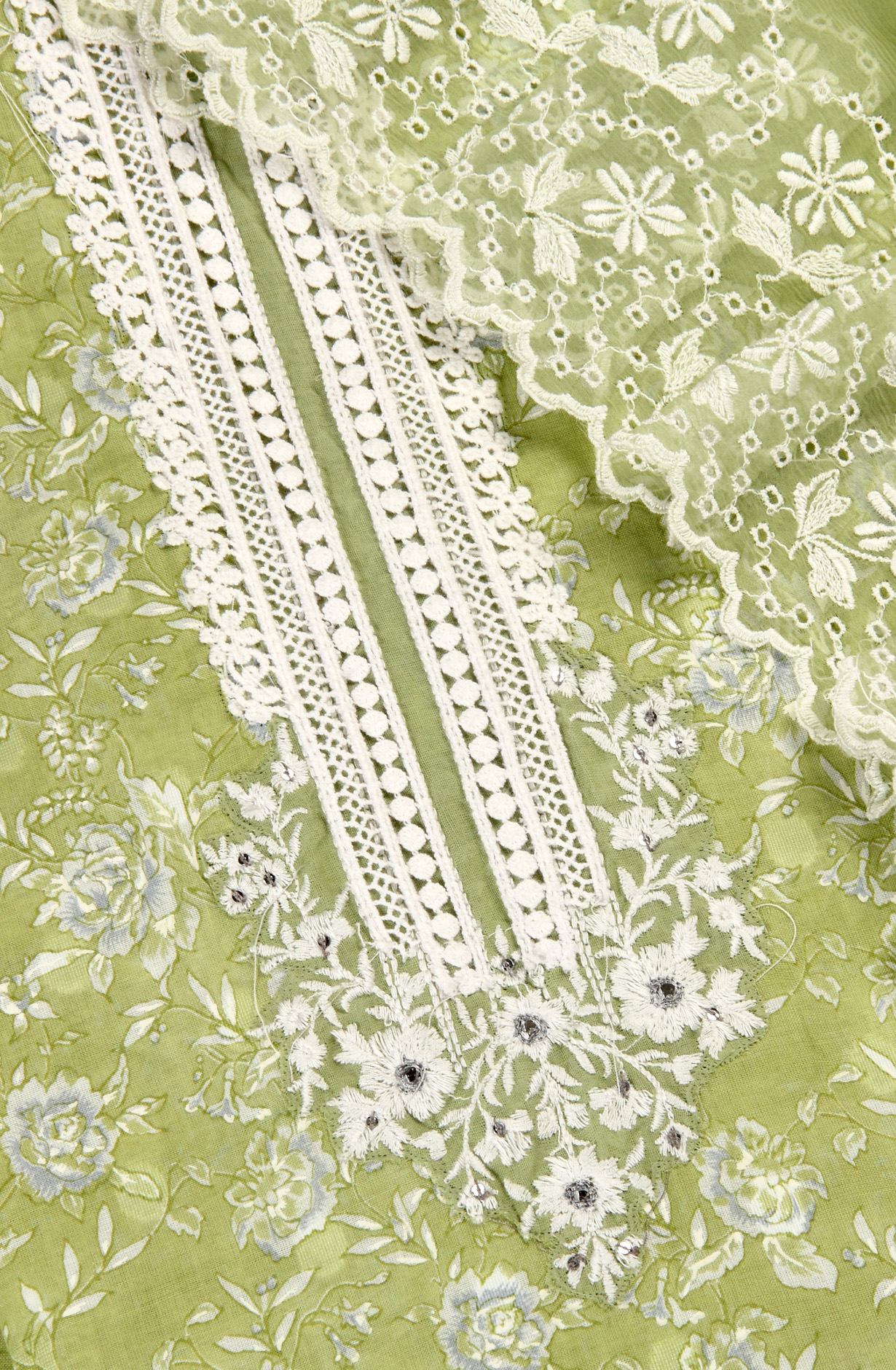 Green Cotton Digital Printed with Embroidery Suit with Chiffon Dupatta - SOCPIM13C