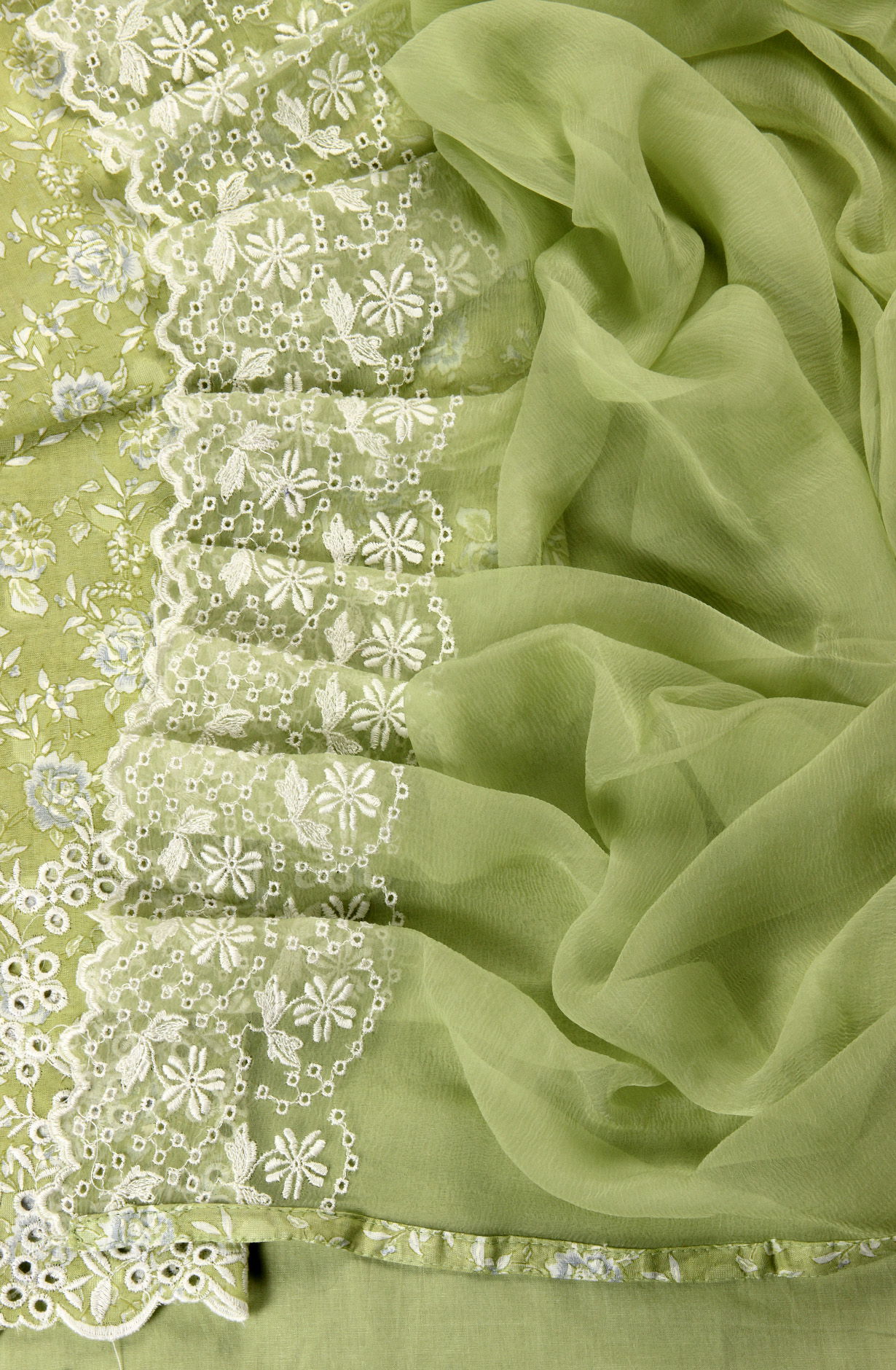 Green Cotton Digital Printed with Embroidery Suit with Chiffon Dupatta - SOCPIM13C