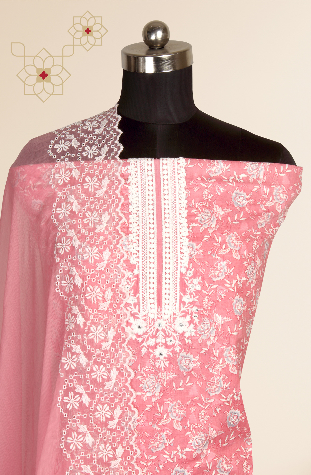 Pink Cotton Digital Printed with Embroidery Suit with Chiffon Dupatta - SOCPIM13D
