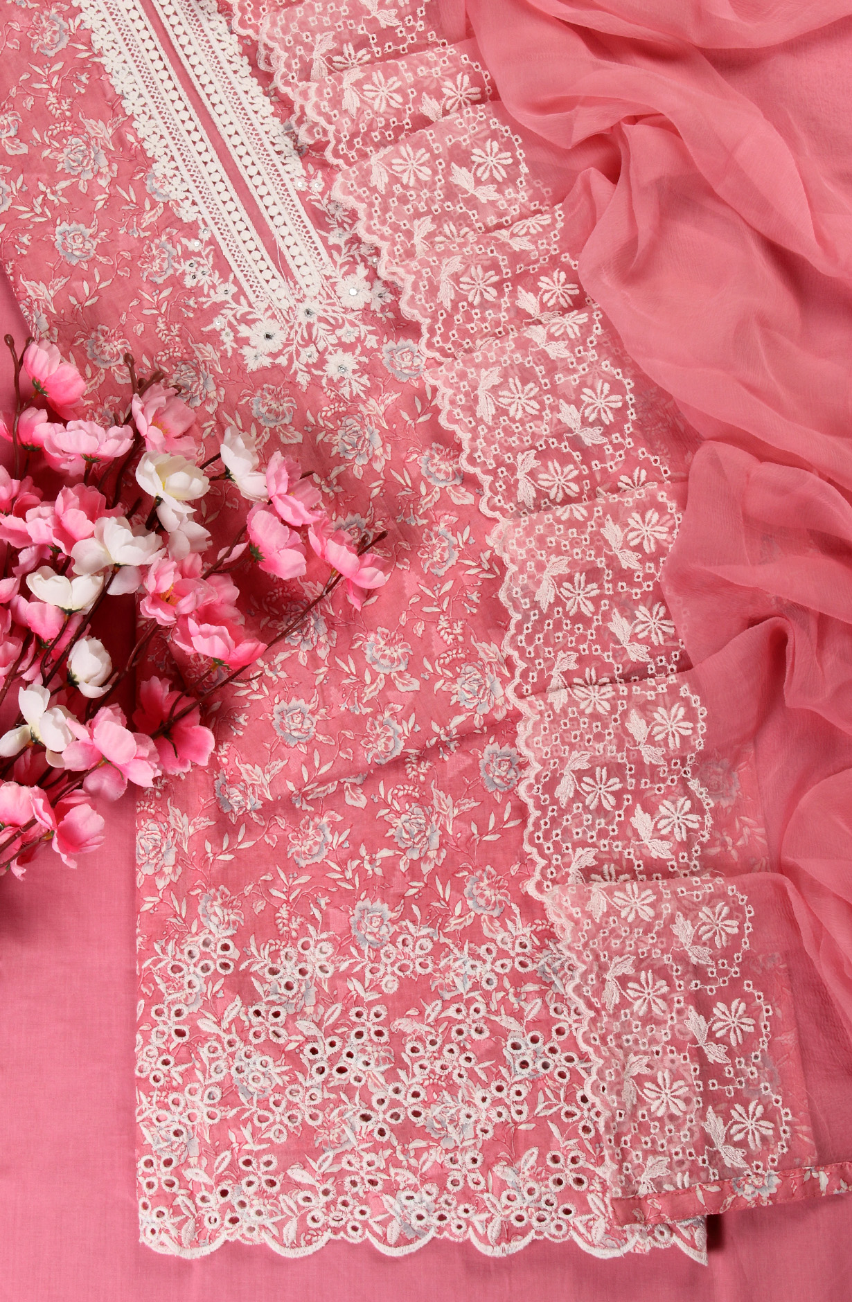 Pink Cotton Digital Printed with Embroidery Suit with Chiffon Dupatta - SOCPIM13D