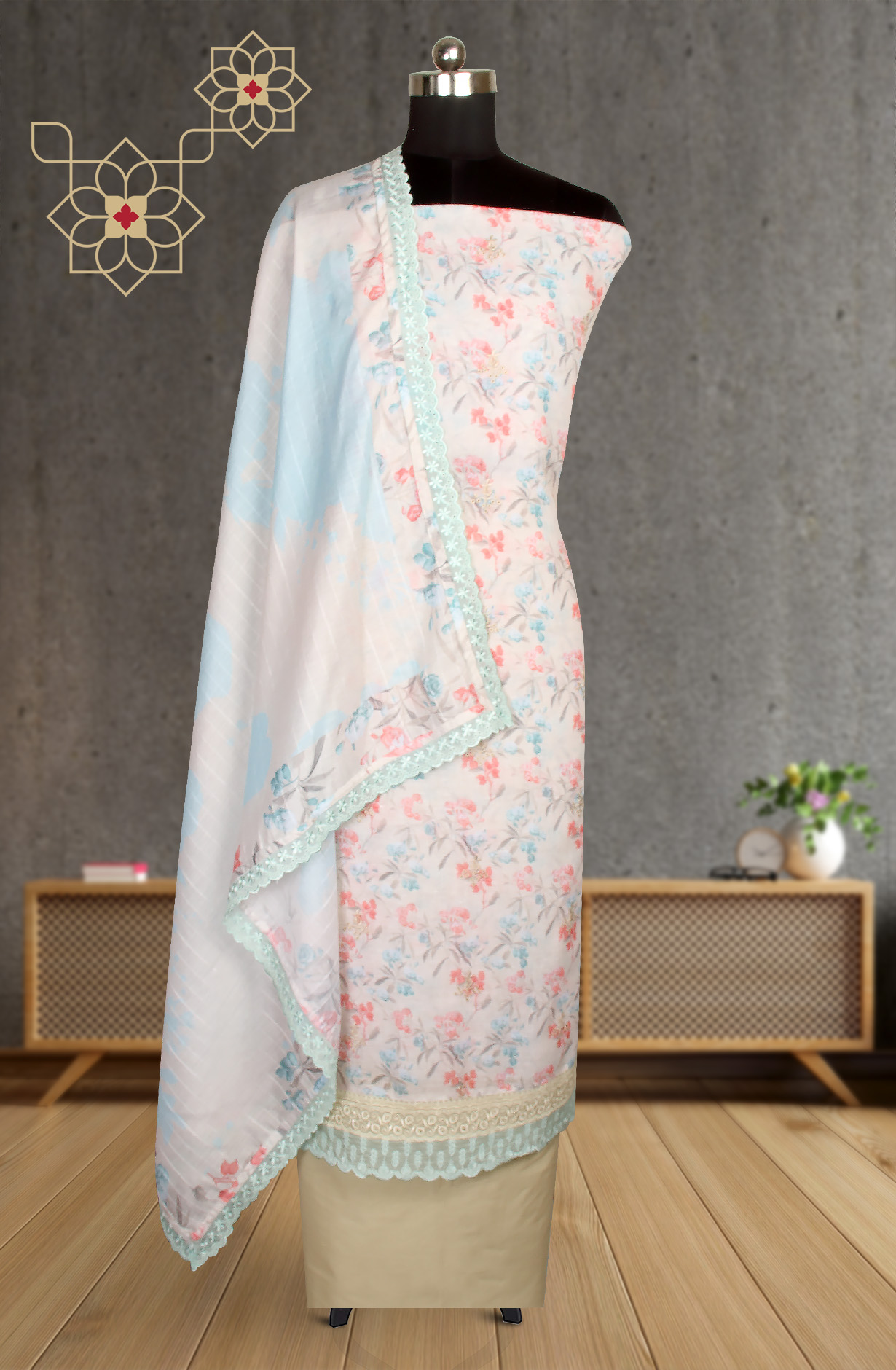 Beige Linen Exclusive Digital Print Suit-sets with Beautiful Dupatta - SOF1736A