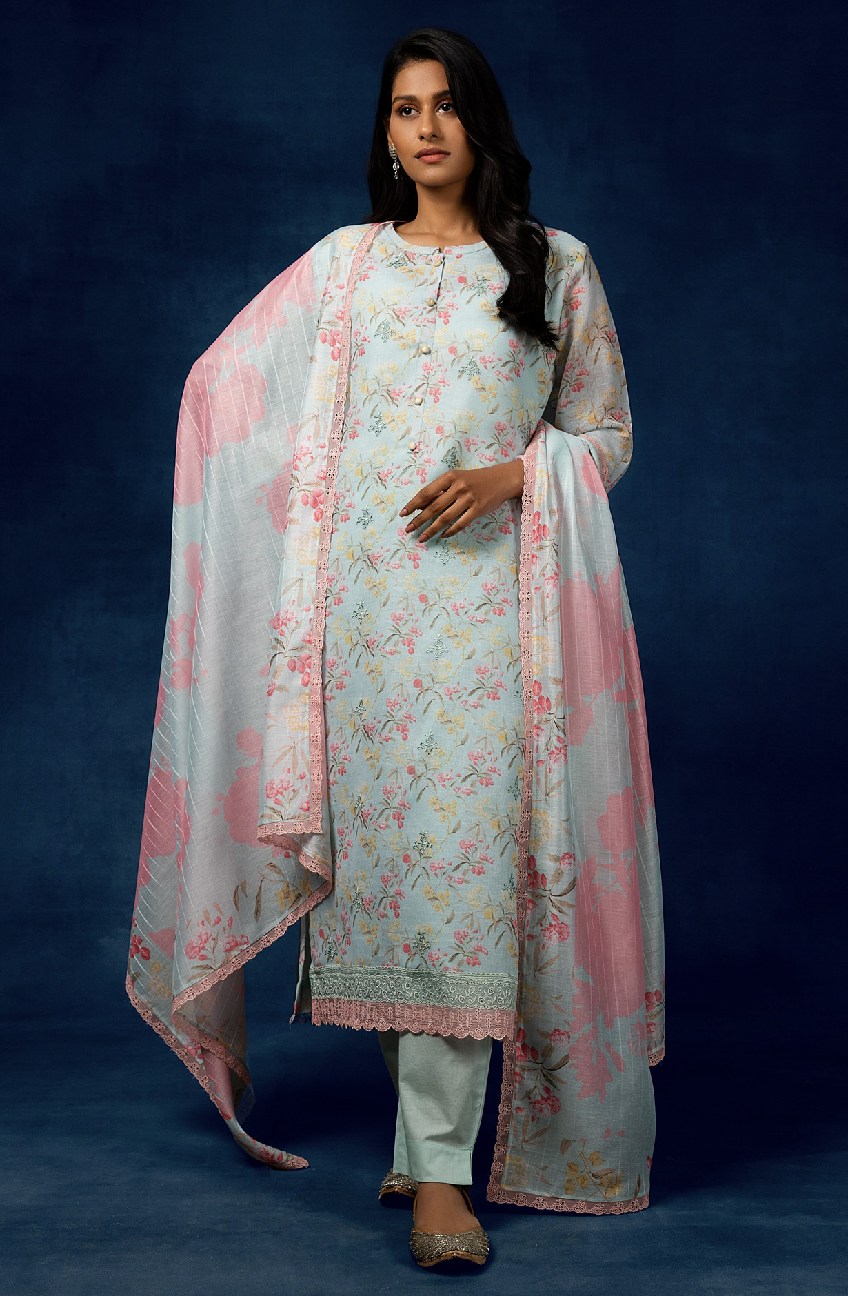 Sea Green Linen Exclusive Digital Print Suit-sets with Beautiful Dupatta - SOF1736B