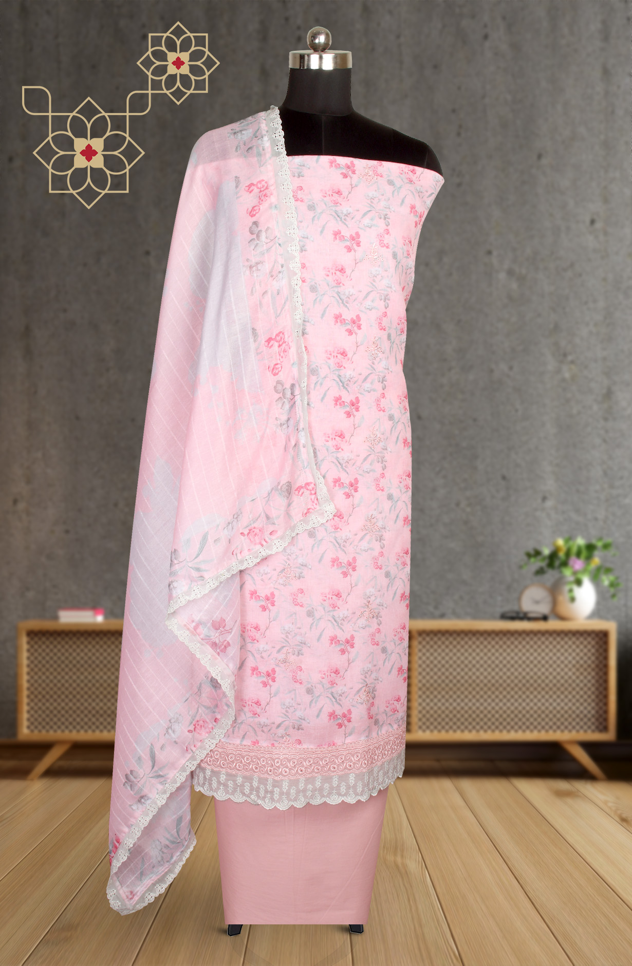 Pink Linen Exclusive Digital Print Suit-sets with Beautiful Dupatta - SOF1736C