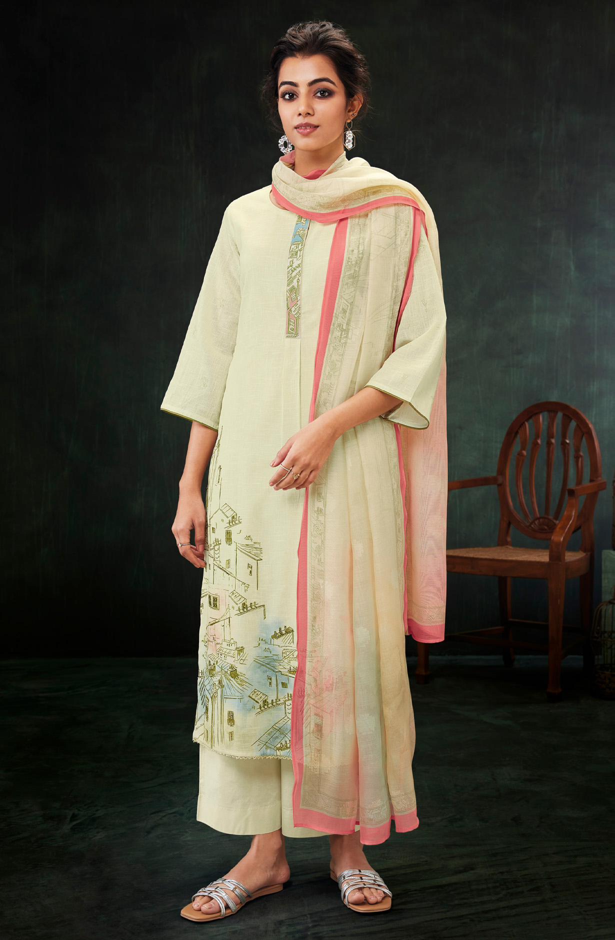 Yellow Linen Unstitched Salwar Suit with Trendy Dupatta - SOHS1656A