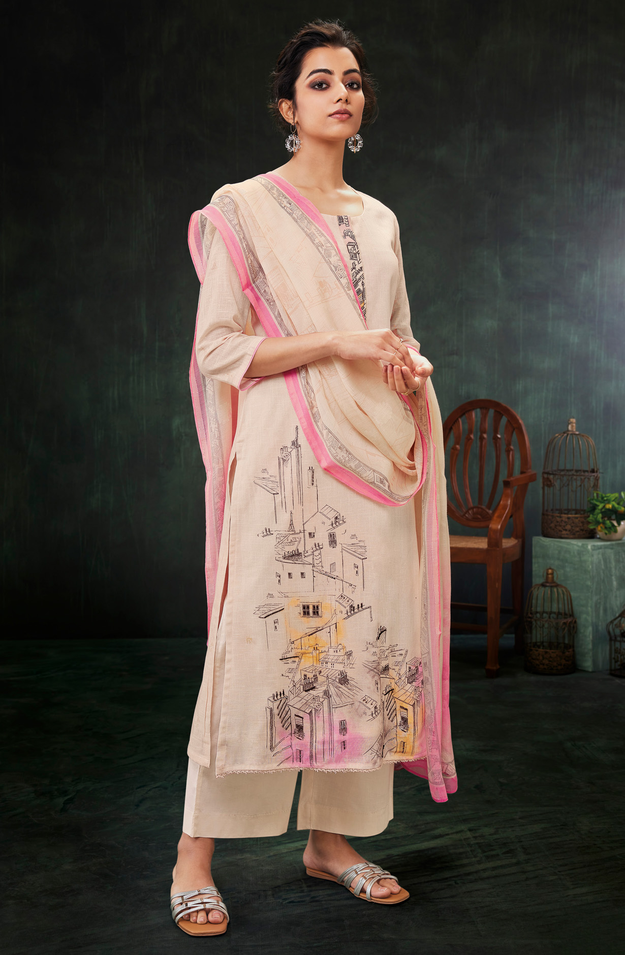 Peach Linen Unstitched Salwar Kameez with Trendy Dupatta - SOHS1656B