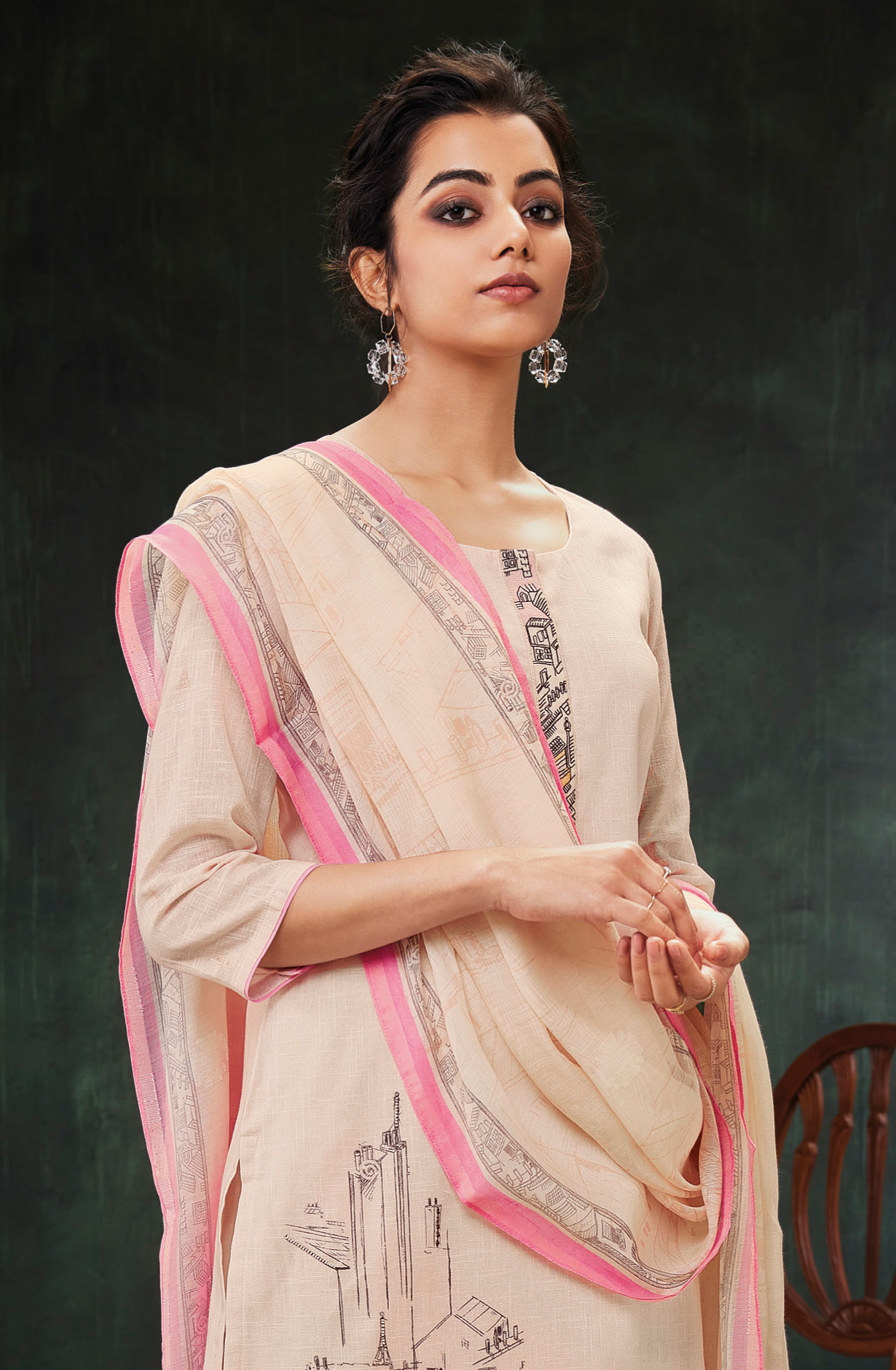 Peach Linen Unstitched Salwar Kameez with Trendy Dupatta - SOHS1656B