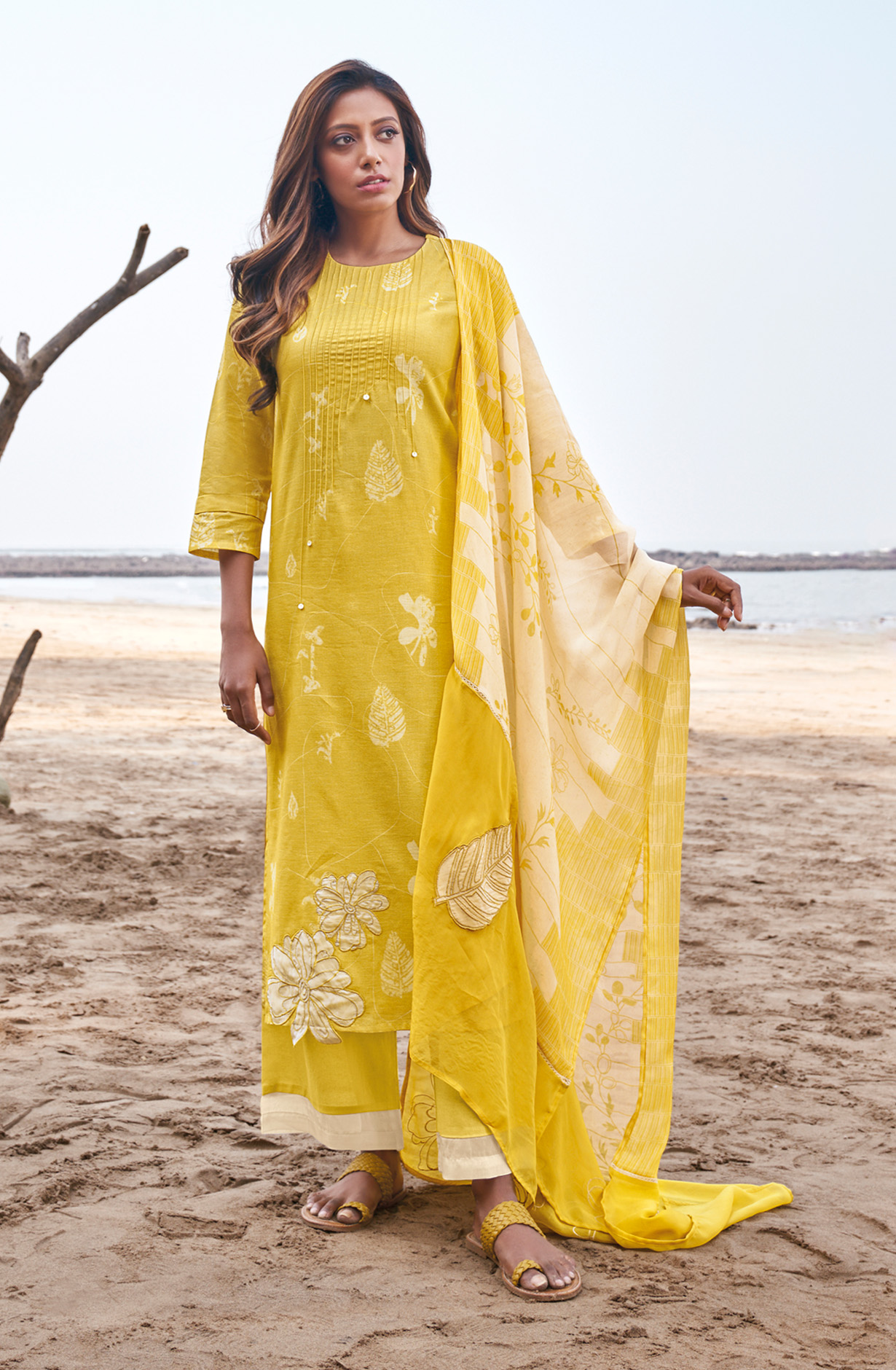 Mustard Linen Digital Printed Unstitched Salwar Kameez - SOM662