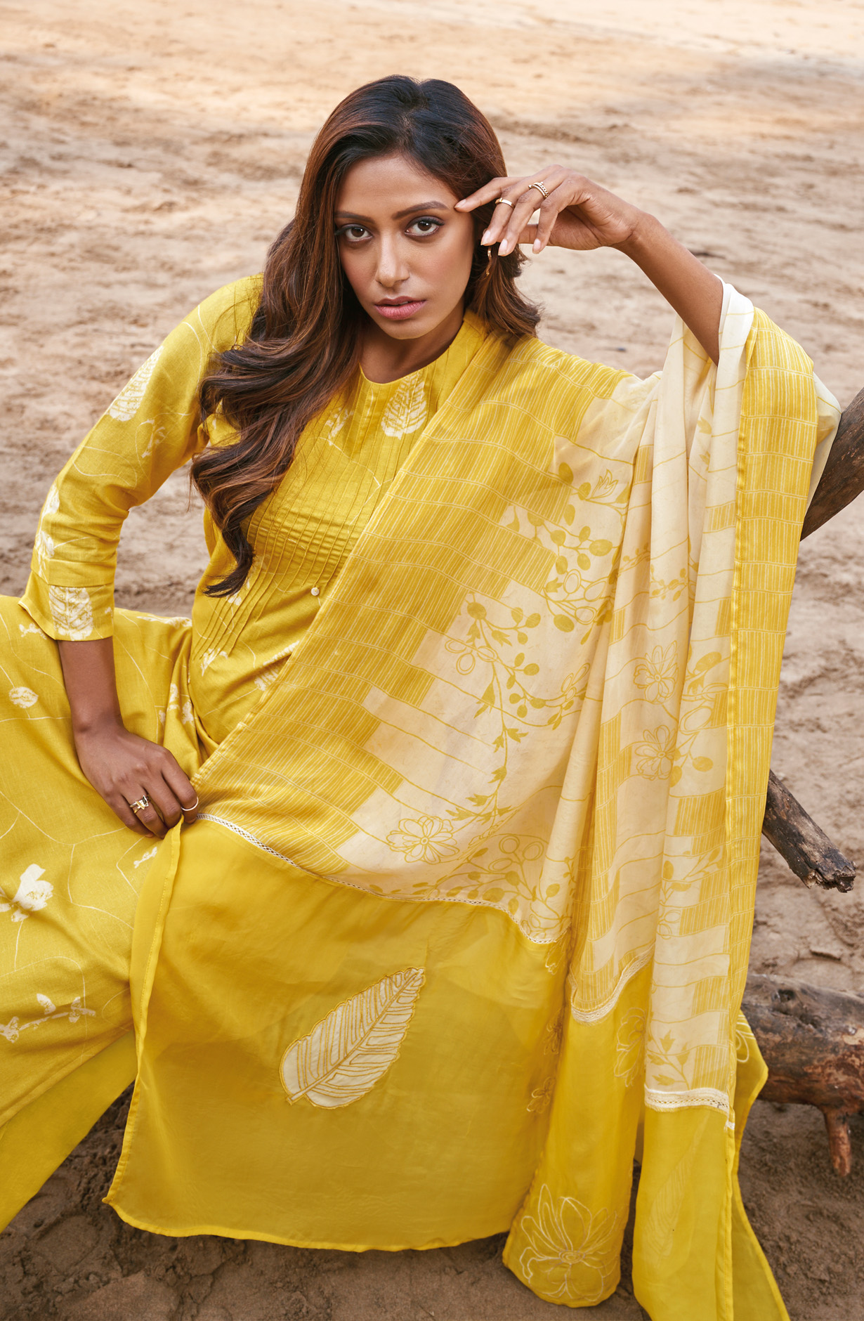 Mustard Linen Digital Printed Unstitched Salwar Kameez - SOM662