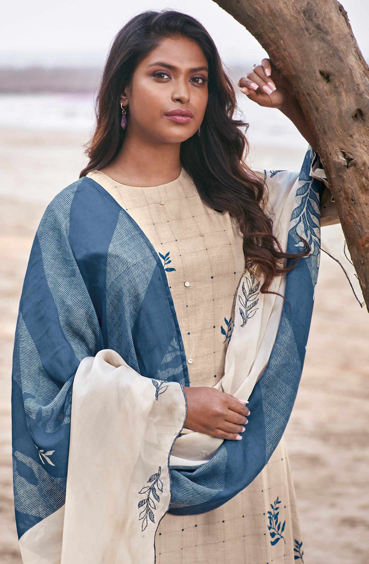 Beige Linen Digital Printed Unstitched Salwar Kameez - SOM364