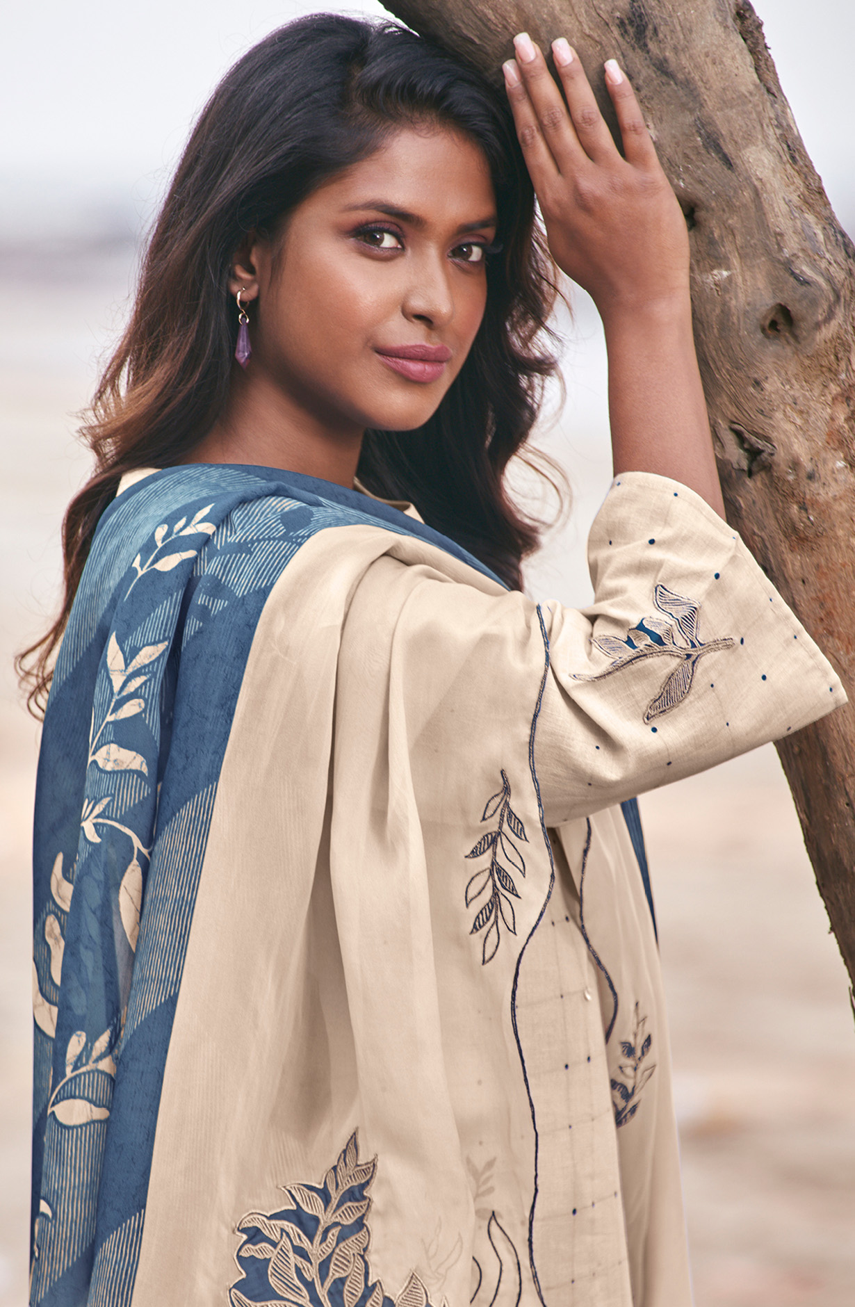 Beige Linen Digital Printed Unstitched Salwar Kameez - SOM364